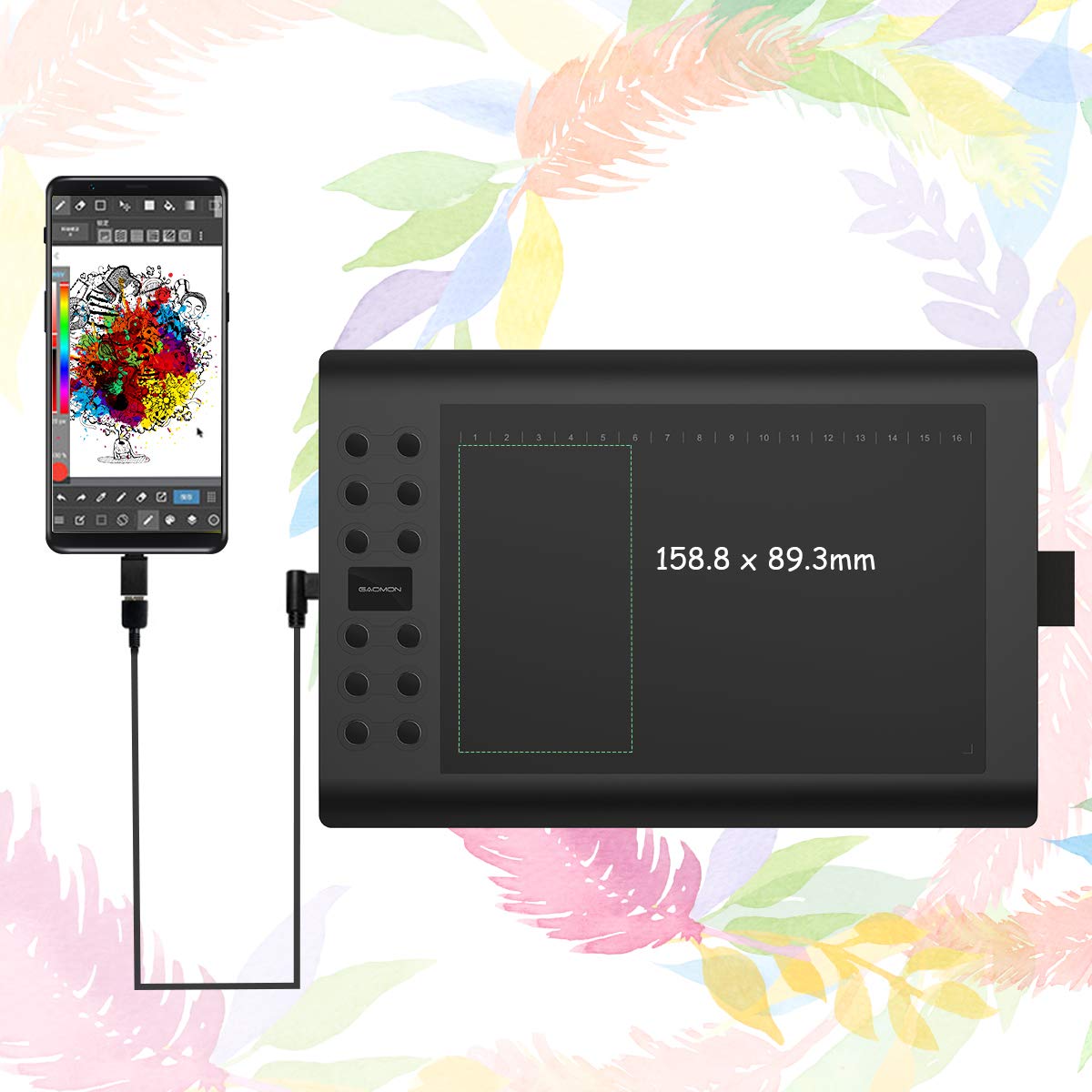 Drawing Tablet GAOMON M106K PRO 10 x 6.25 inches Large Graphic Tablet, Digital Art Tablet Supports Tilt Function with 12 Shortcut Keys, Battery-Free Stylus, Work with Mac, Windows PC & Android