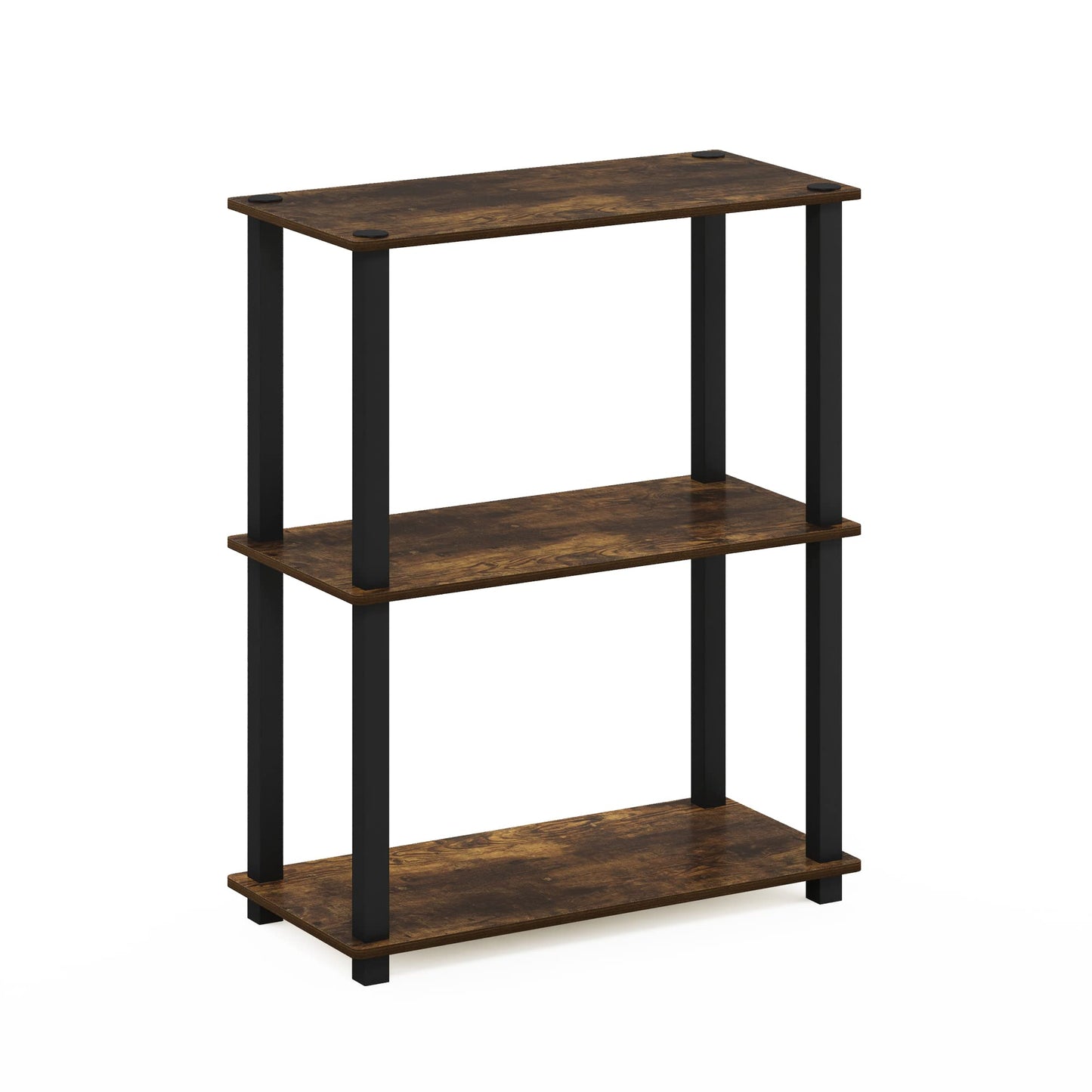 Furinno TURN-S-TUBE Storage Shelves, 3-Tier Book Shelf, Corner Shelf, Toolless Open Shelves, for Organization and Storage, Living Room, Garage, Home Office, Amber Pine