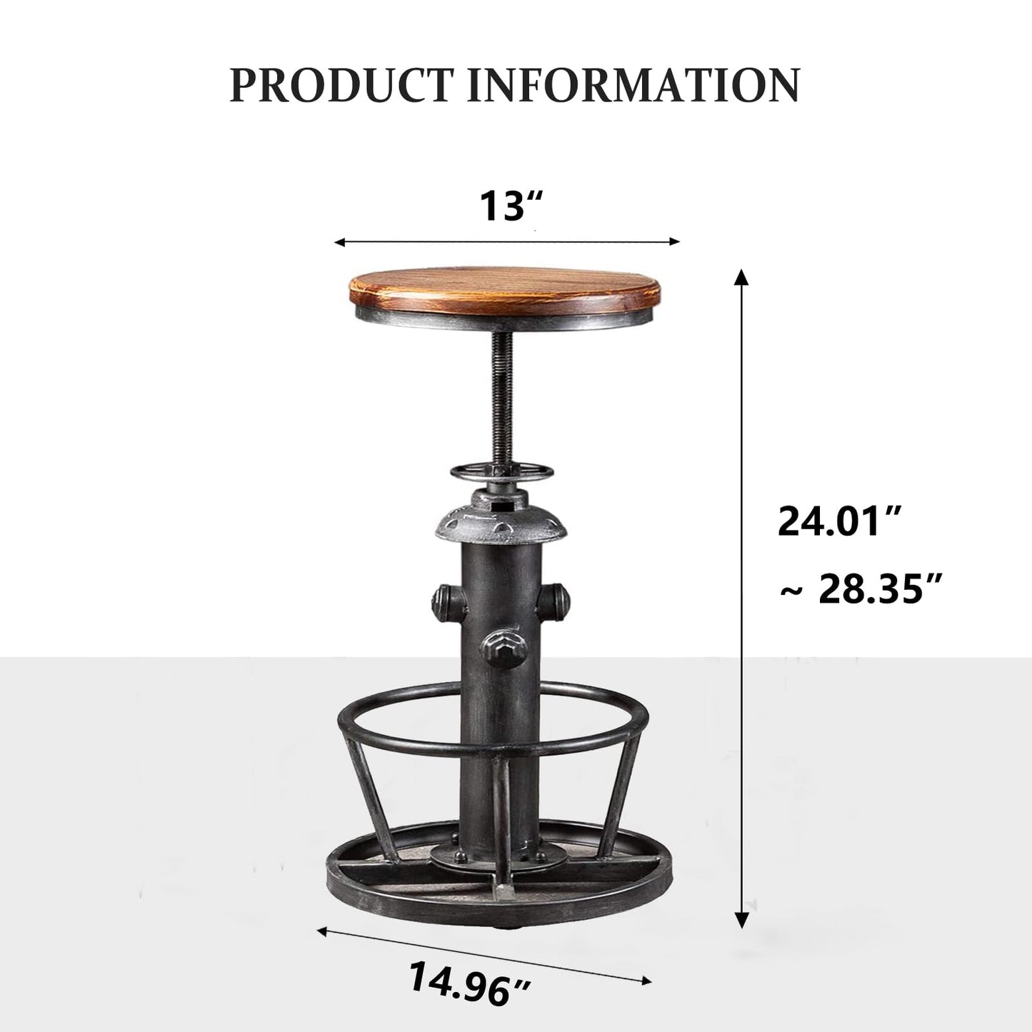 Topower Antique Industrial Round Bottom Adjustable Height Cafe Coffee Retro Vintage Stylish Water Pipe Design Pub Kitchen Bar Stool (Silver, Wooden Top)