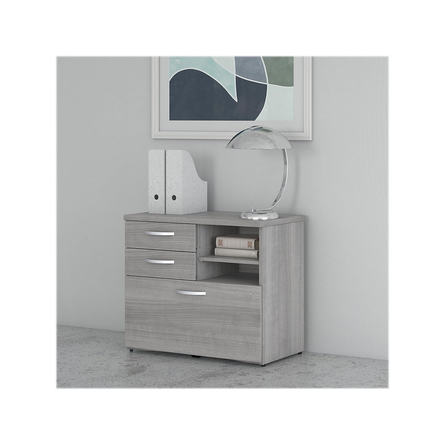 Bush Business Furniture Studio C Office Storage Cabinet with Drawers and Shelves in Platinum Gray