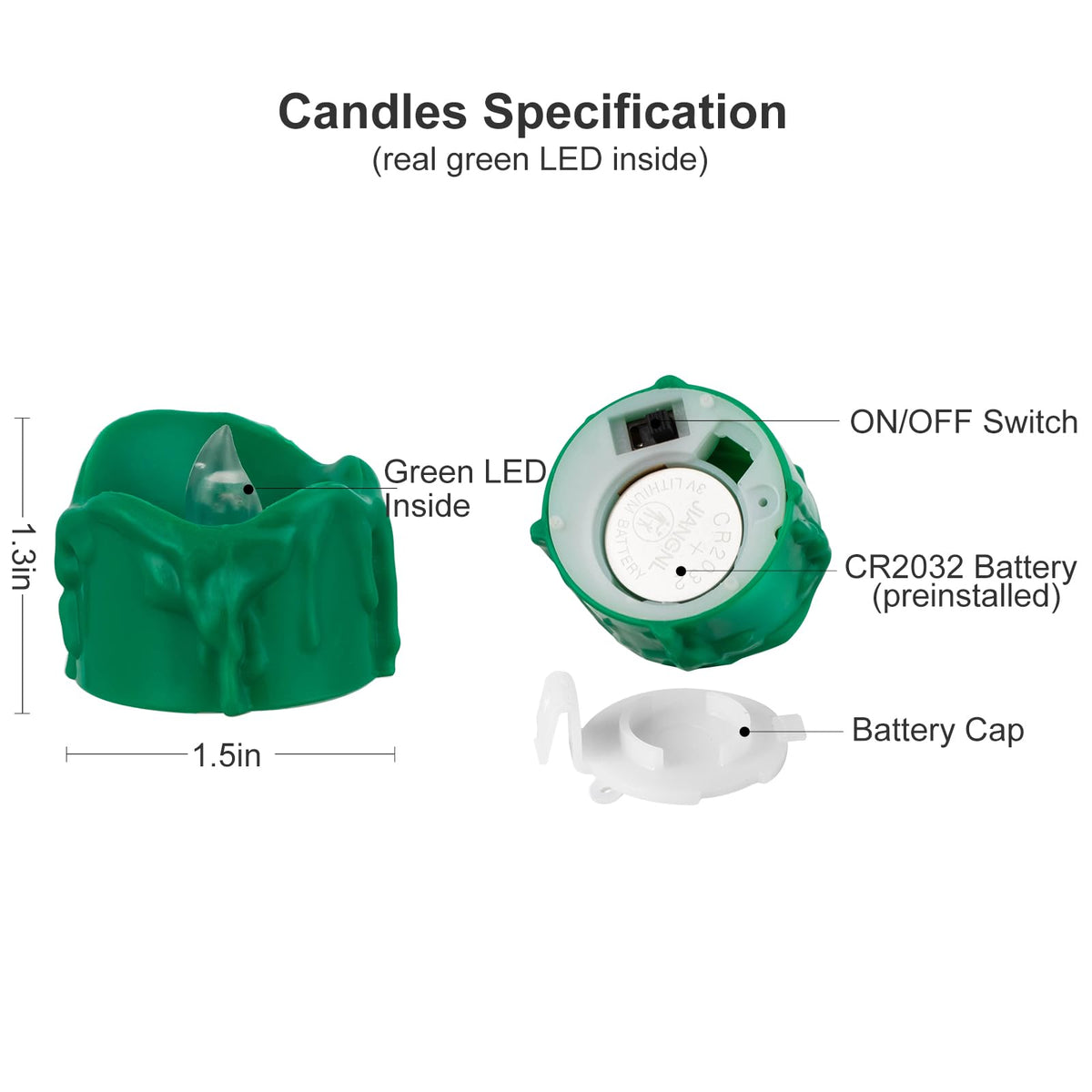 Windshell Green Flickering Flame Tealight Candles with Auto 6H Timer (No Remote), Battery Operated LED Flameless Tea Lights with Melting Design, for St Patrick Halloween Christmas, 12 Pack