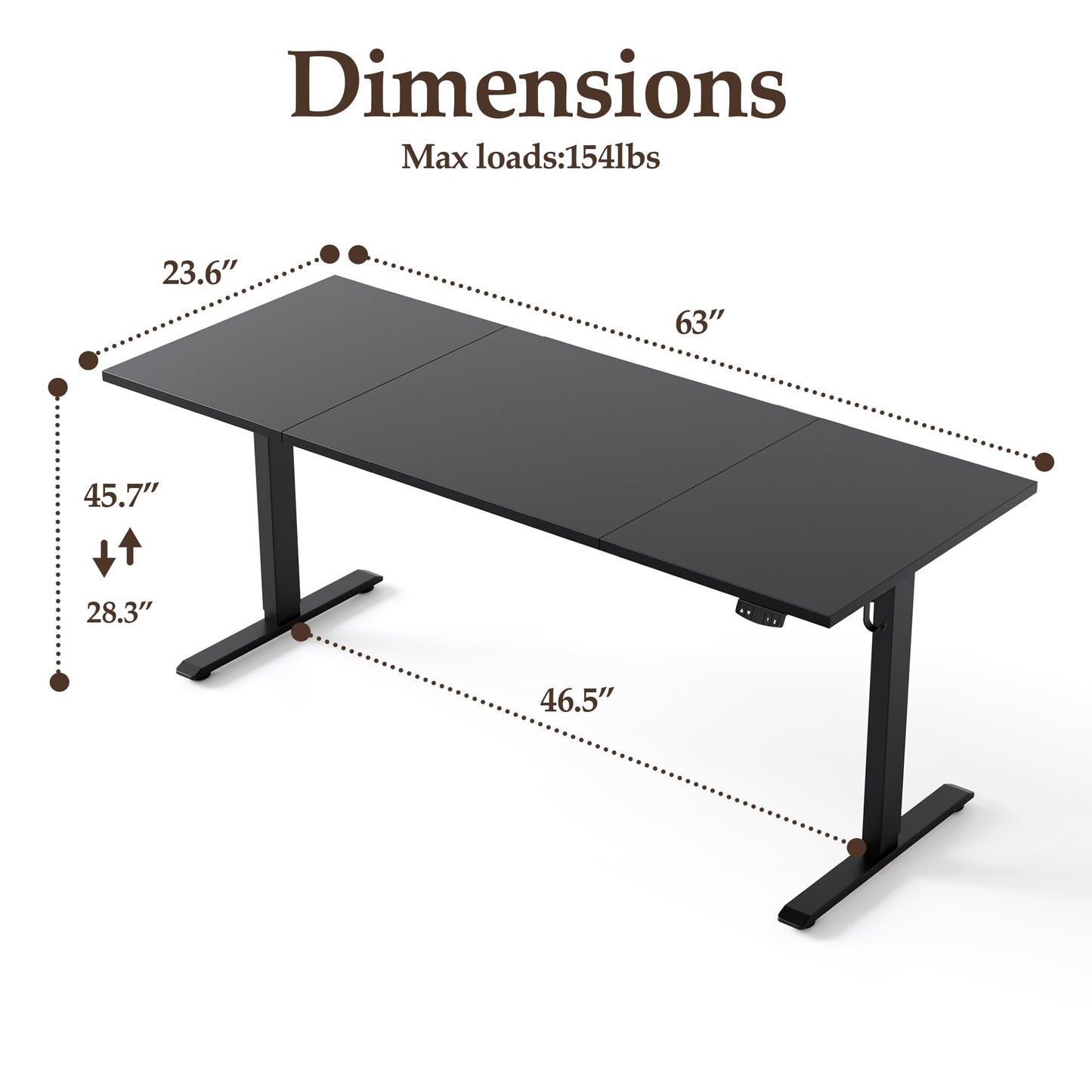 Klicelor 63 Inch Large Electric Standing Desk, Height Adjustable Office Desk, Sit Stand Up Computer Gaming Desk with Memory Preset, Three-Piece Desktop, Black