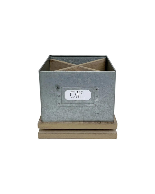 Rae Dunn Pencil Holder Cup - Spinning Metal Pen and Office Supplies 4 Compartment Desktop Organizer Caddy for Office Accessories - Great for Home, School, Classroom, Work - Square Design