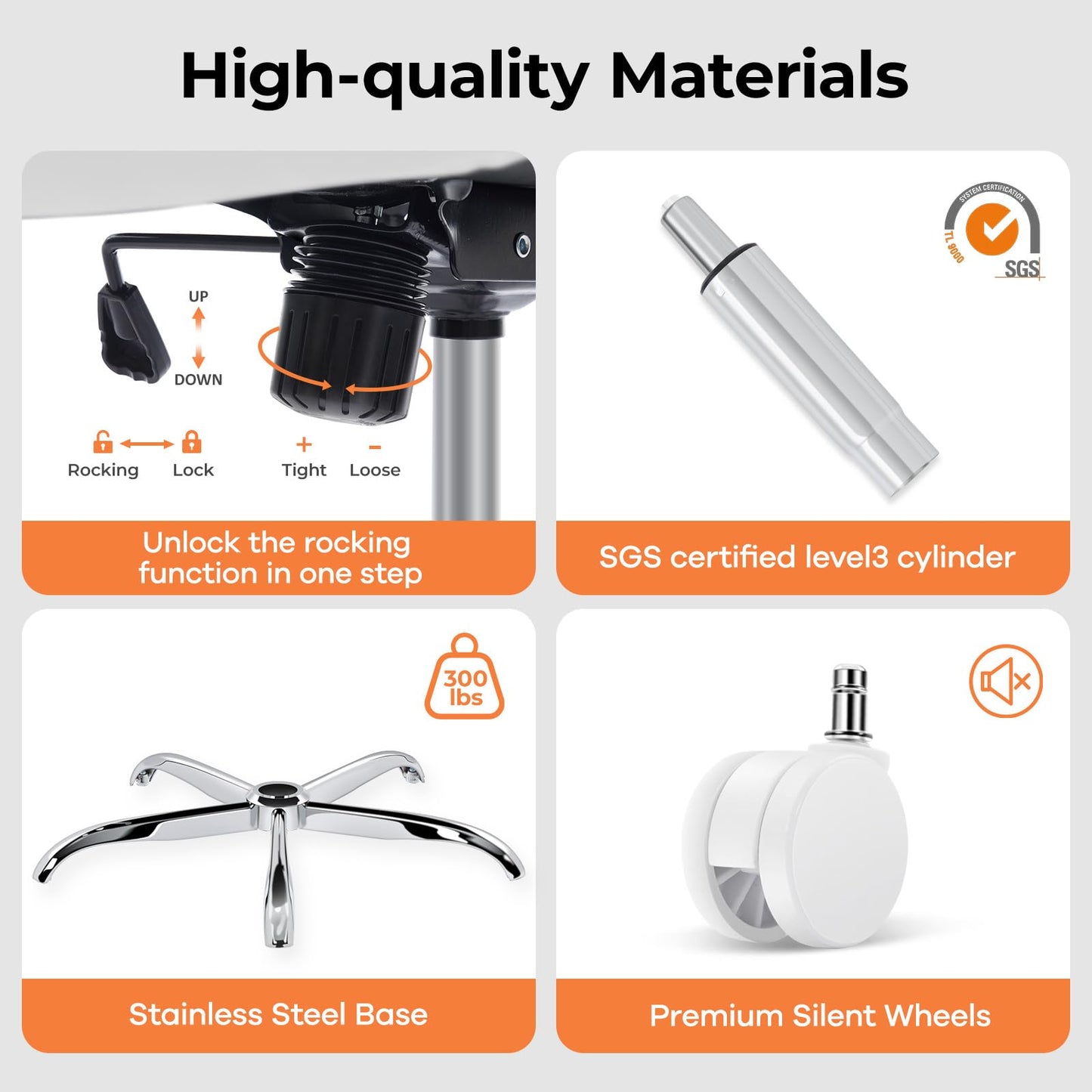 shipborne Office Chair Ergonomic Office Chair with Lumbar Support, Head Support, Rocking Function, FLIP-up Armrests, Mesh High Back Chair Home Office Desk Chair, Suitable for Home, Office, White