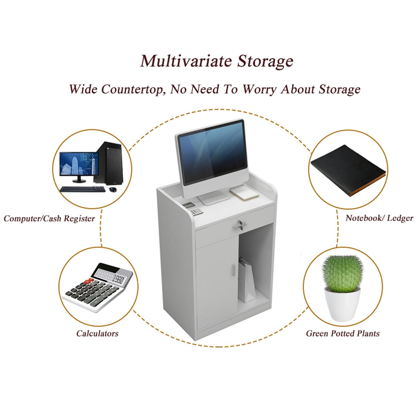 Reception Desk for Spaces with Lockable Drawer, Compact Office Counter Desk Counter Modern Front Lockable Drawers,Modern Reception Desk with Lockable Drawer and Storage Cabinet Corner Cashie