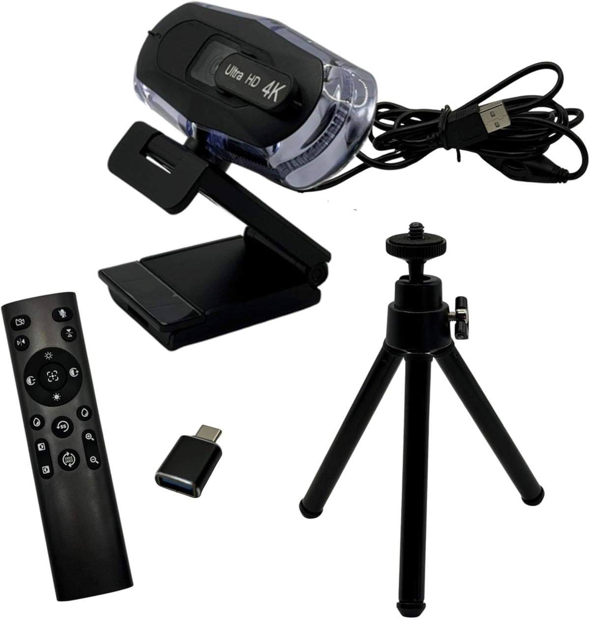 WEBDARAZ 4K Ultra HD Remote Control with Stand Webcam, LED RGB Lighting, 95-Degree Wide Angle, Auto Focus, 1080P@60FPS, Black, USB 2.0, for Video Conferencing, Desktop/Laptop