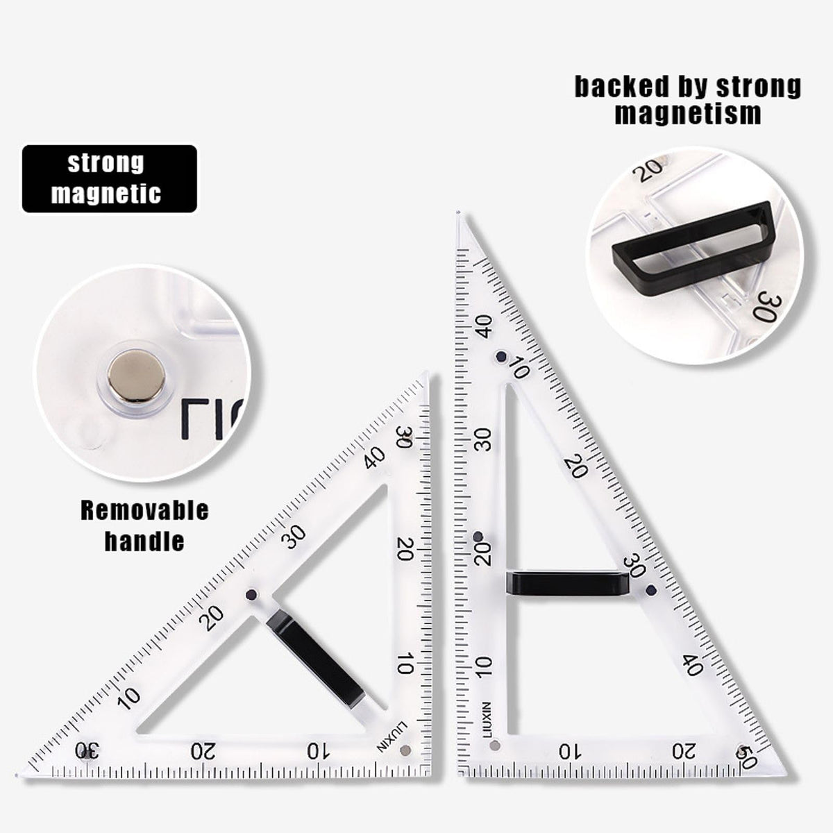 Magnetic Geometry Tool, Protractor, Triangle Rulers Easy Attachment Blackboard Measurement Kit, Teacher Board Protractor Multi-Purpose Kit Large (Transparent-3pc)