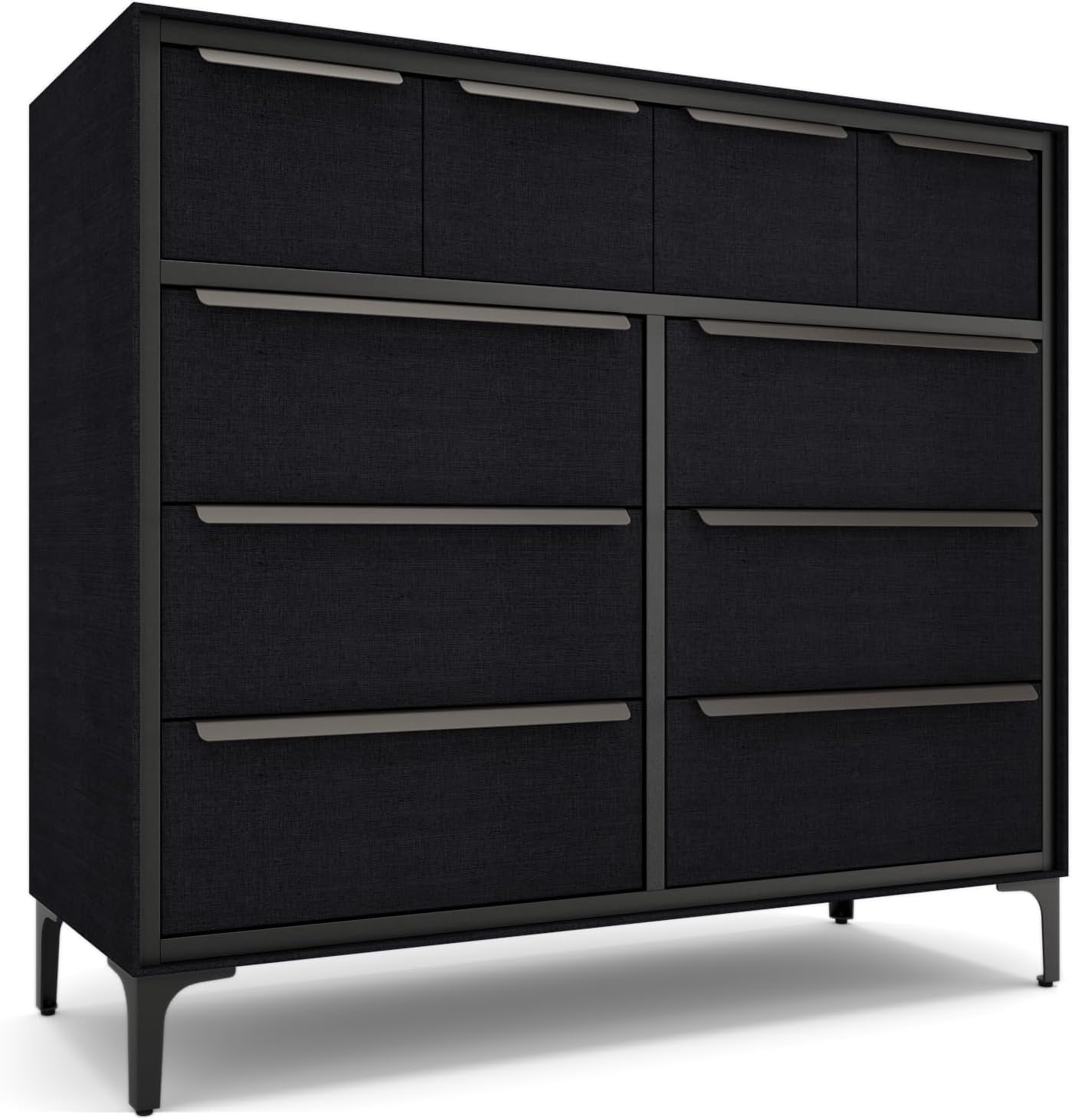 tinge Naima Premium Fabric Dresser - Strong Metal Frame, 10 Spacious Sag-Proof Drawers with Sleek Metal Handles - Premium & Durable Storage Solution for Your Home (Black)
