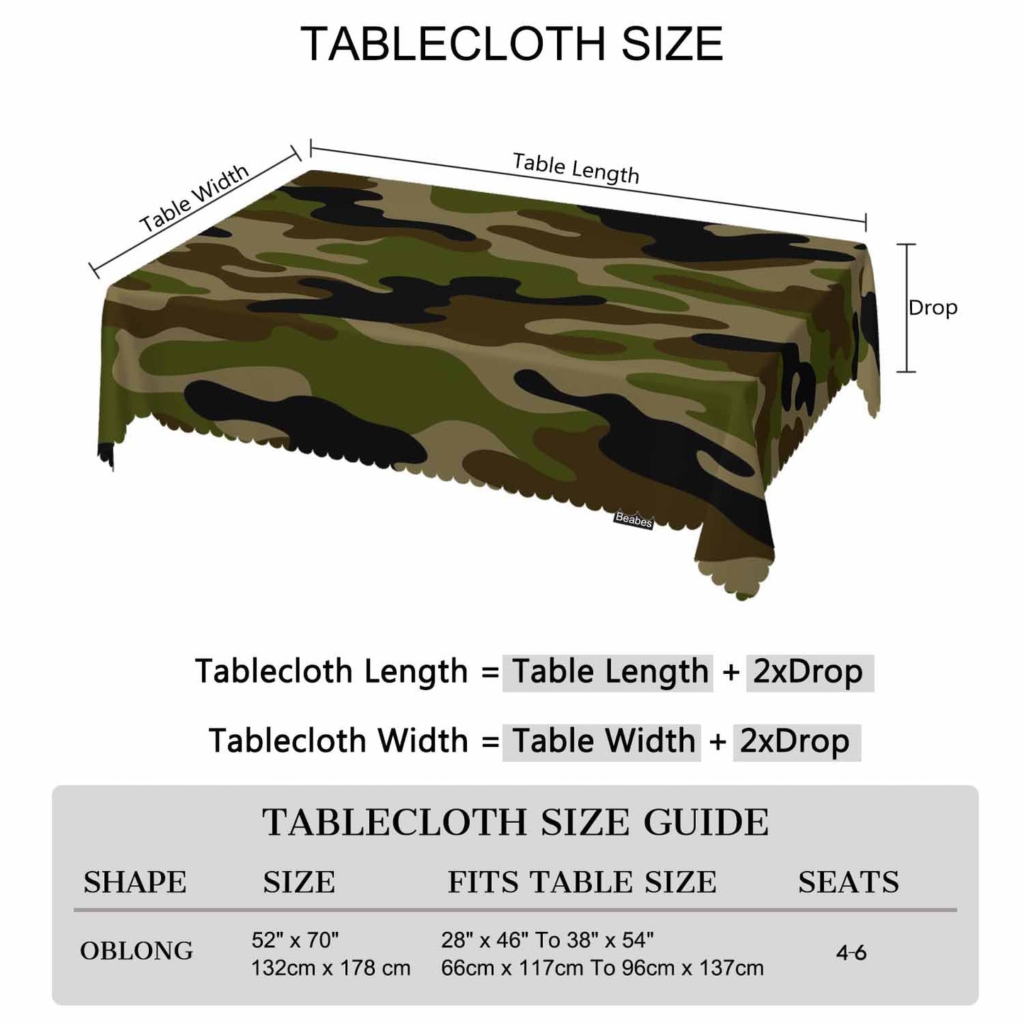 Beabes Rectangle Tablecloth Camouflage, Military Camouflage Green Stain-Resistant Table Cloth Coffee Table Cover 52x70 Inch Tablecloths for Home Canteen Dining Kitchen Outdoor