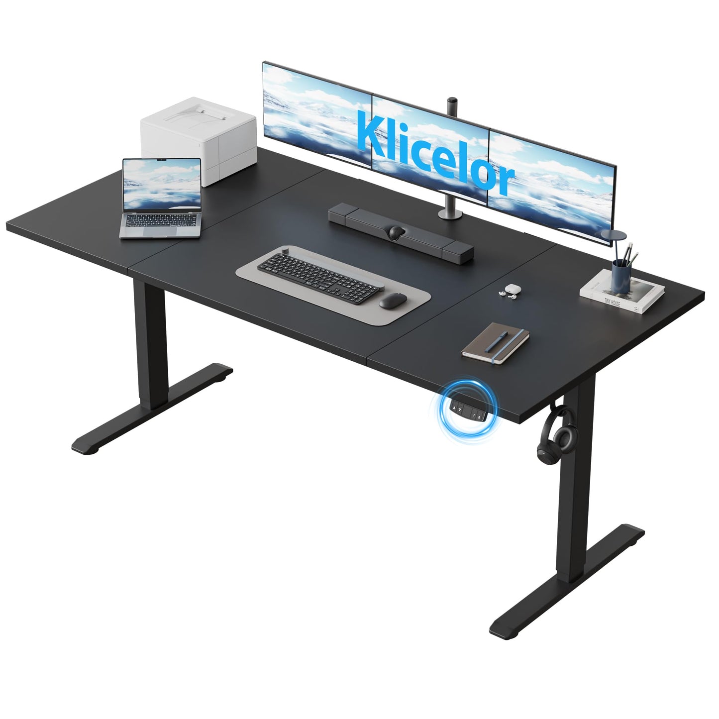 Klicelor 63 Inch Large Electric Standing Desk, Height Adjustable Office Desk, Sit Stand Up Computer Gaming Desk with Memory Preset, Three-Piece Desktop, Black