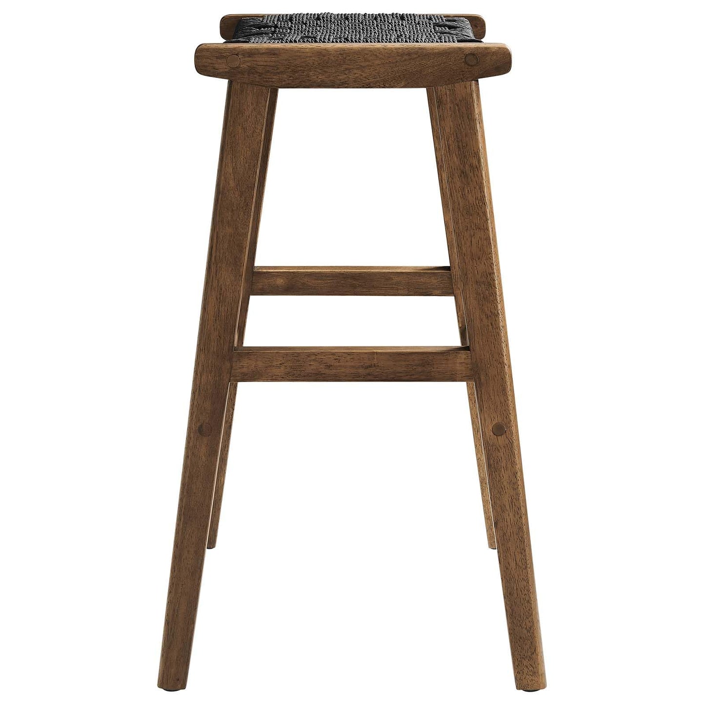 Modway Saoirse Woven Rope Wood Bar Stool - Set of 2 in Walnut Black