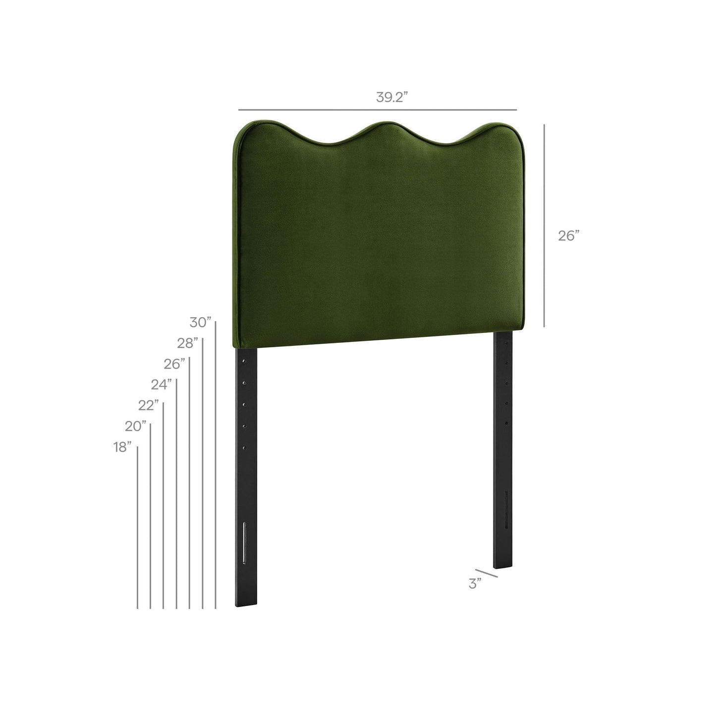 Monday Athena Twin Size Performance Velvet Adjustable Headboard in Moss Green - with Scalloped Wave Design and Stain-Resistant Velvet Upholstery