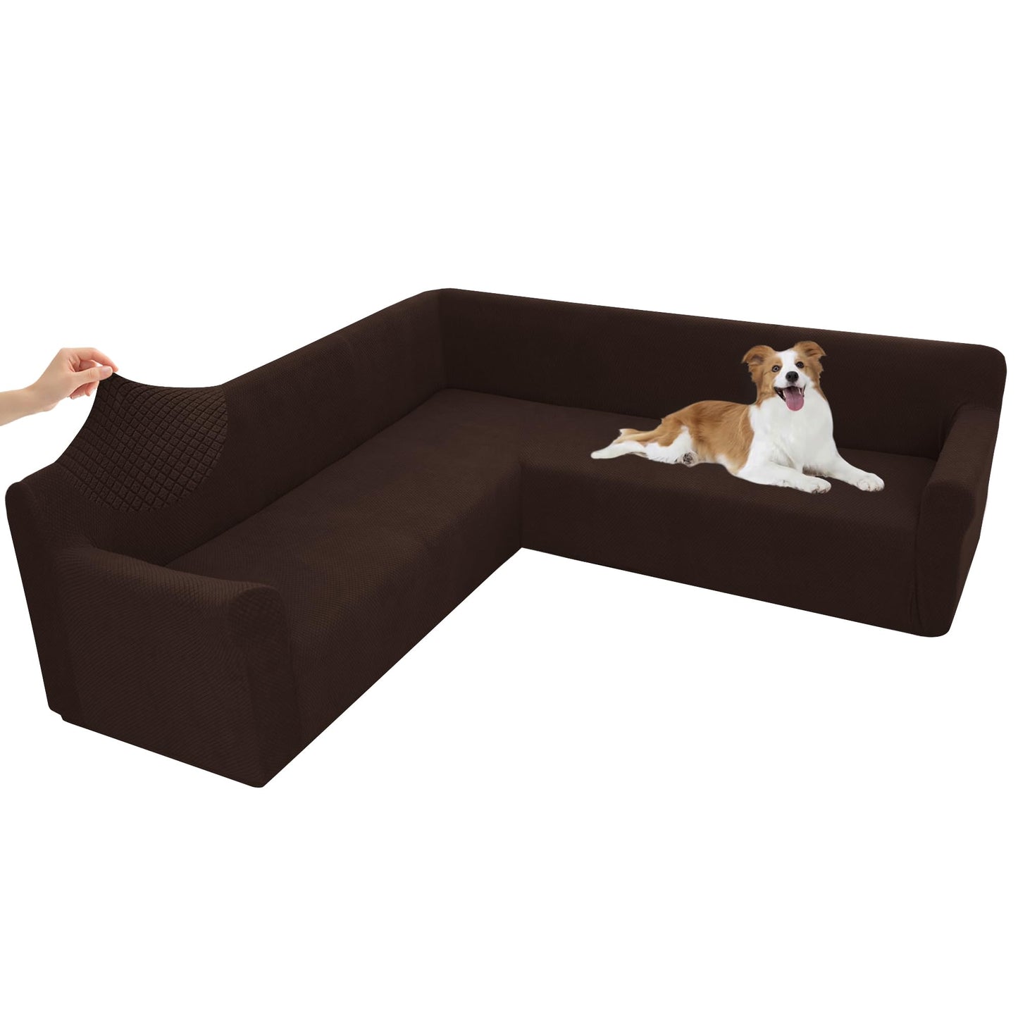 Arfntevss Stretch Sectional Couch Covers L Shaped Corner Sectional Sofa Cover Washable Jacquard Soft Fleece U Shape Sofa Slipcovers Anti Slip Furniture Protector for Dogs Pets (X-Large, Nut Brown)