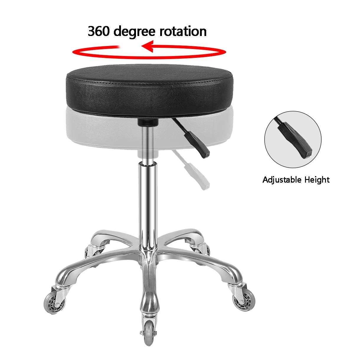 Ainilaily Rolling Stool with Wheels, Heavy Duty Hydraulic Massage Stool for Shop Guitar Lab Tattoo Workbench Medical, Adjustable Swivel Chair (Black)