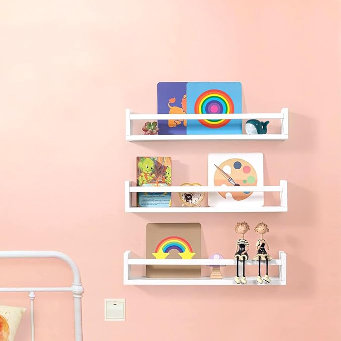 AZSKY Nursery Bookshelves White, 24 Inch Floating Bookshelves