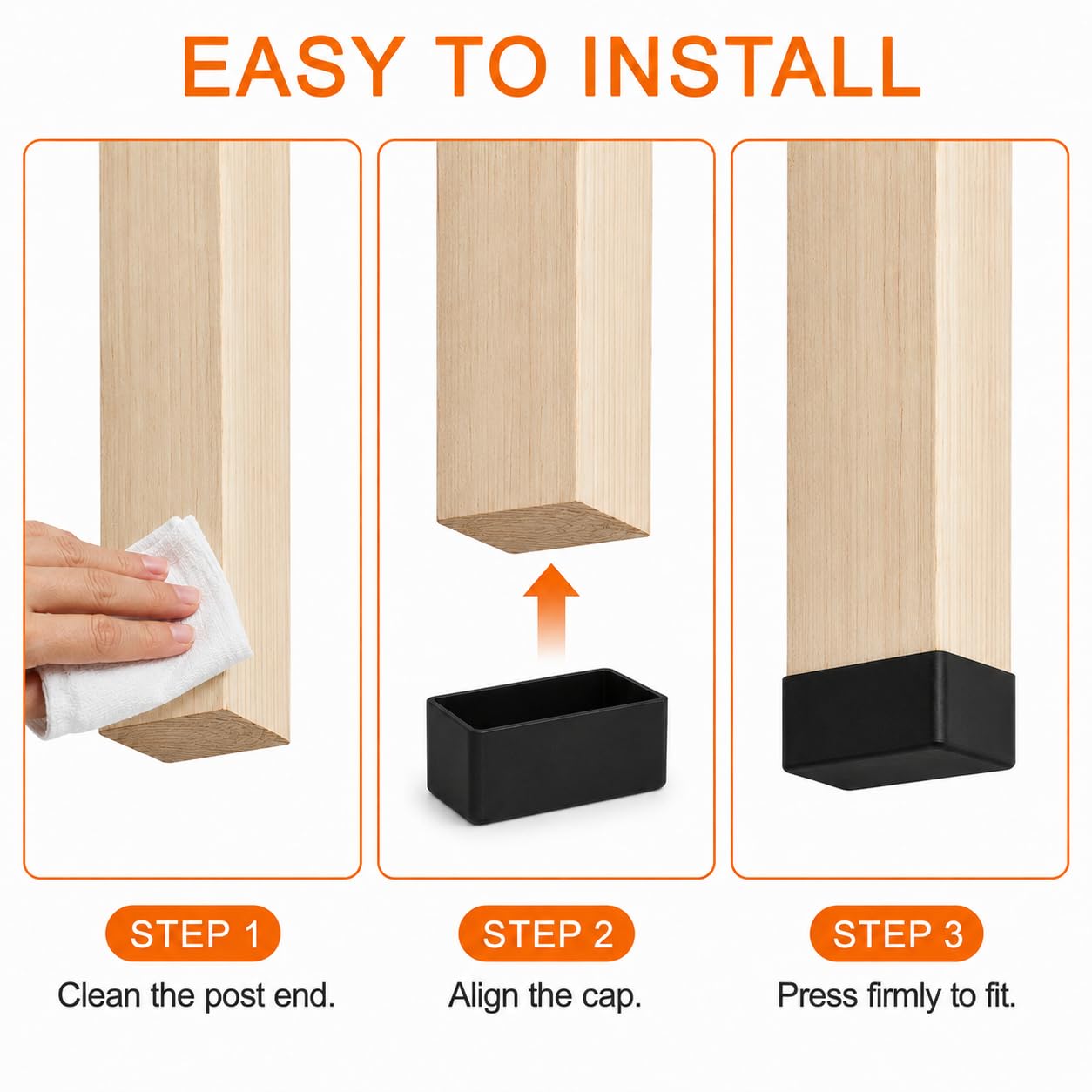 8 Pack 2x4 Rubber End Caps for Wood Posts, 1.5" x 3.5" Rectangle Furniture Leg Caps, Waterproof Rubber Foot Covers for 2x4 Lumber, Table Legs, Armrests and Outdoor Wood Posts