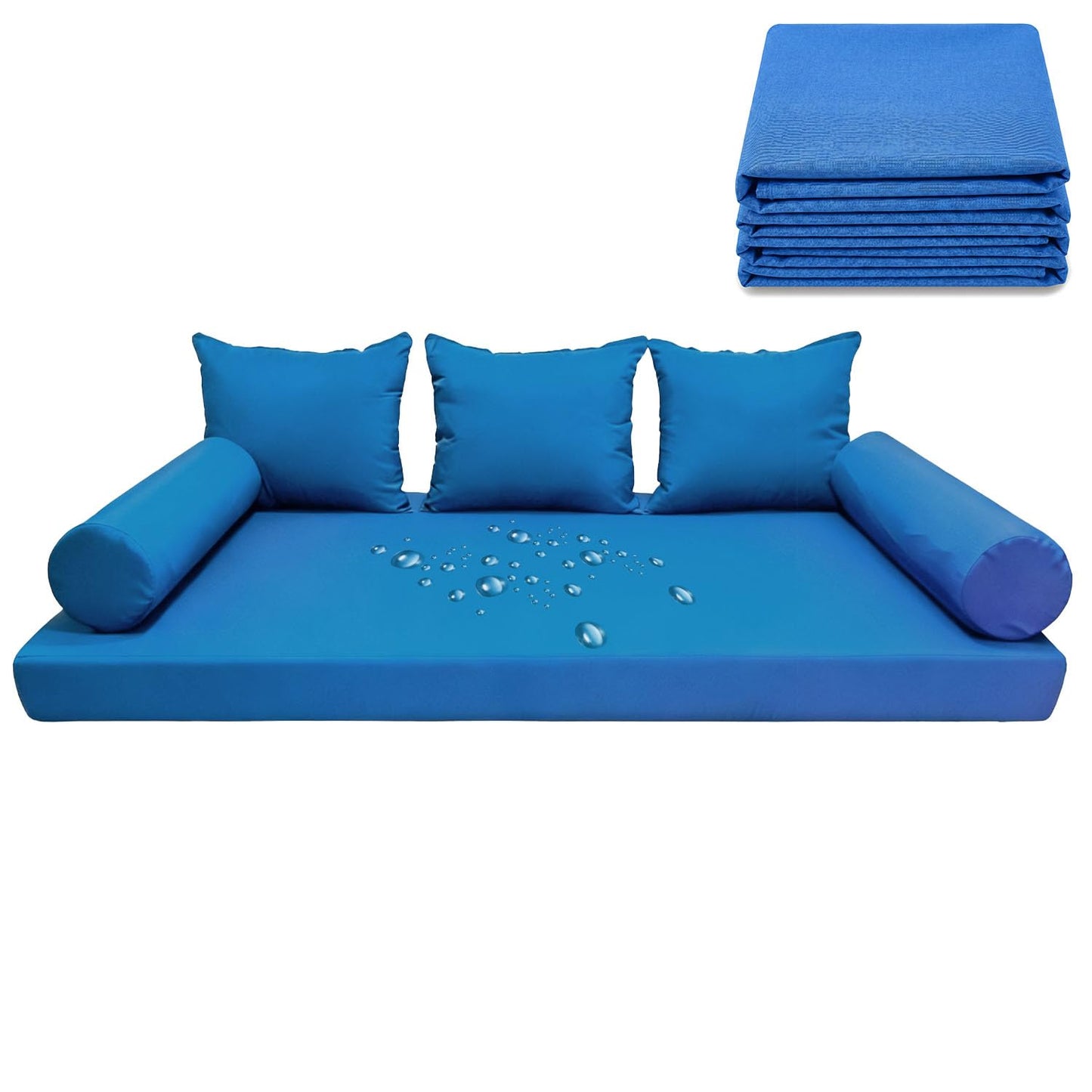 Twin Size Daybed Cushion Cover, Water-Repellent Porch Swing Mattress Slipcover (Fits 6" Depth), Heavy-Duty UV Resistant Patio Bed Protector with U-Shaped Zipper, Cover Only (Sky blue, 75*39*6in)
