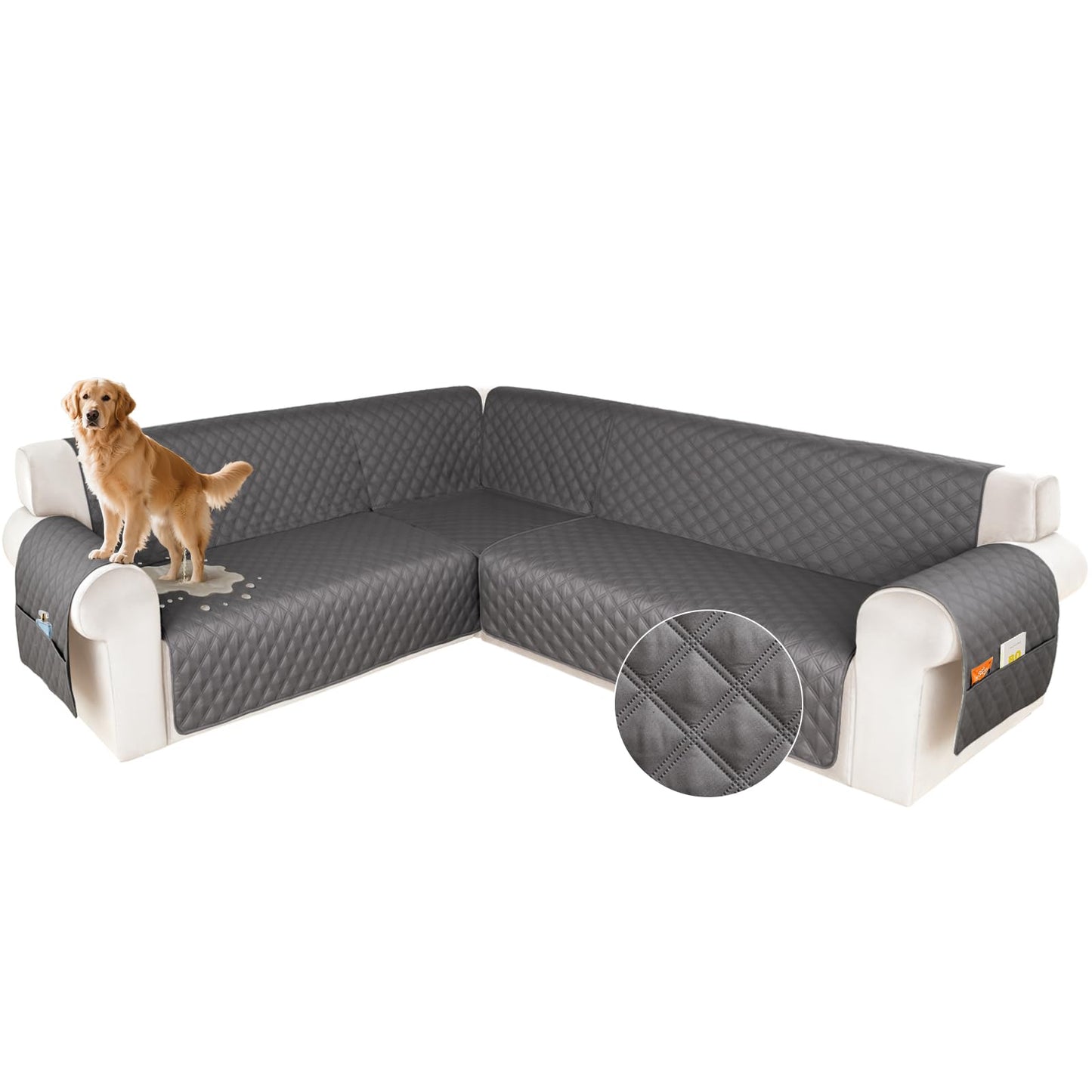 HDCAXKJ Waterproof Sectional Couch Cover L Shaped Sofa Covers Washable Corner Sectional Slipcovers Dog Pet Proof U Shape Furniture Protector with Upgraded Anti Slip Strips (X-Large, Dark Grey)