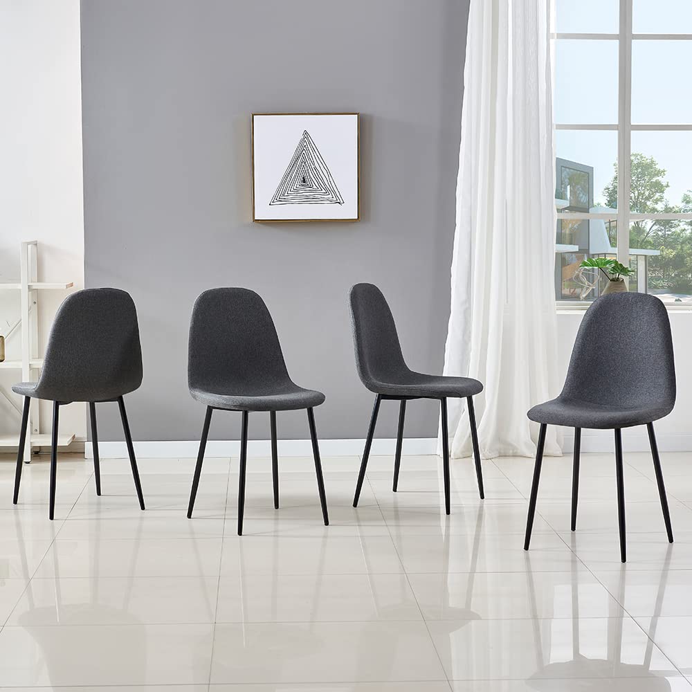 IDS Home Dining Chairs Set of 4, Mid Century Modern Fabric Side Chairs, Upholstered Armless Curved Back with Metal Legs, Chic Kitchen Decor/Living Room Furniture Accent (Gray)