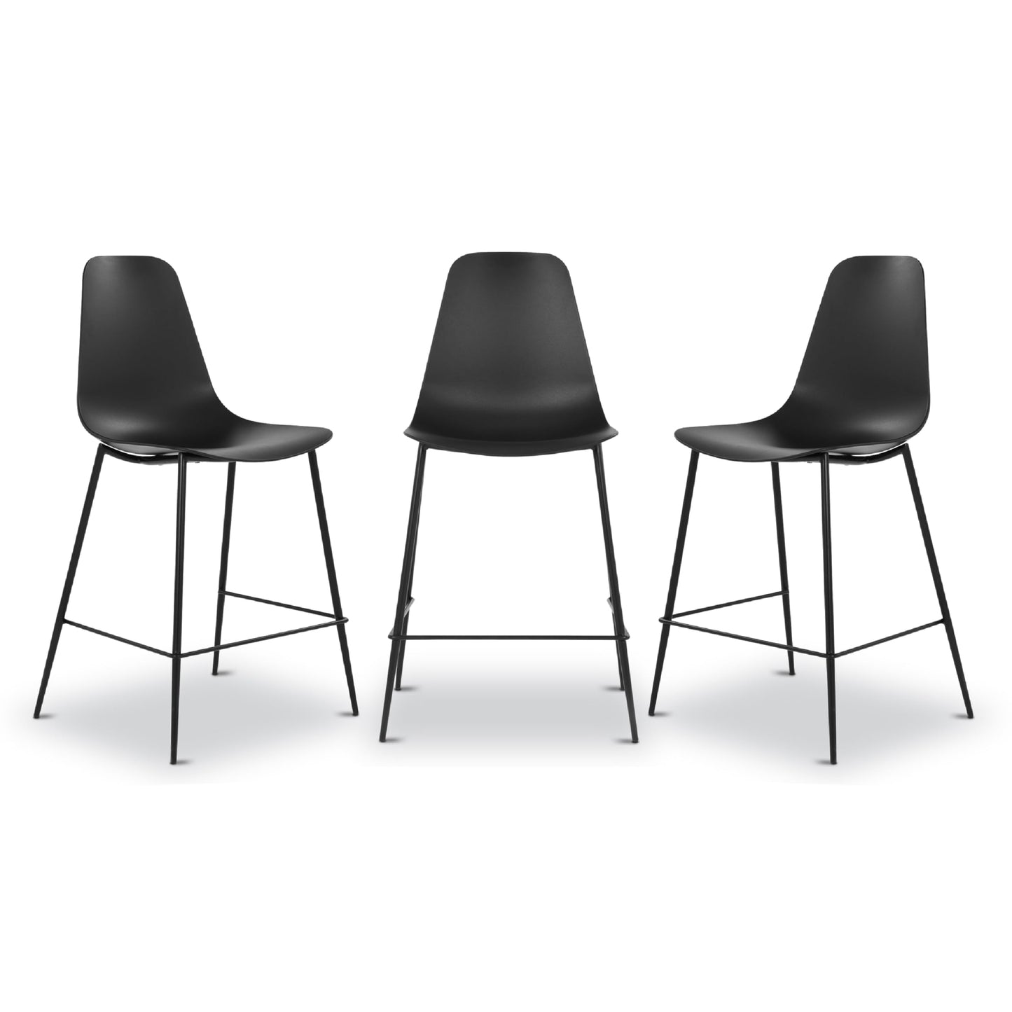 Poly & BARK Isla Bar Stools Set of 3 – Counter Height Bar Stool for Kitchen – Set of Counter Stools – Indoor/Outdoor Barstools – Modern Kitchen Bar Stools - Ebony Black