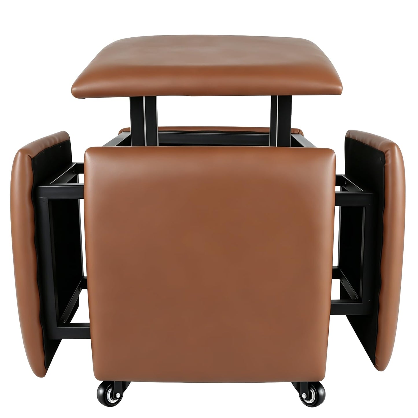 LUGSHIREE 5 in 1 Nesting Ottoman Cube Chair, Stackable Stools, Leather Square Ottoman Bench, Foot Stool with Wheels for Living Room,Dining Room 15.75x15.75x16.54 inches