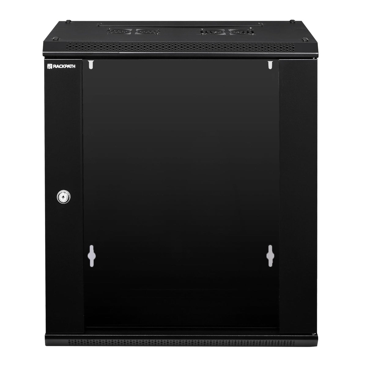 RackPath 12U Wall Mount Network Rack Cabinet – Quiet Cooling Fan, Locking Glass Door, 17.7" Deep (450mm), Removable Locking Side Panels, Fits 19" IT & A/V Equipment