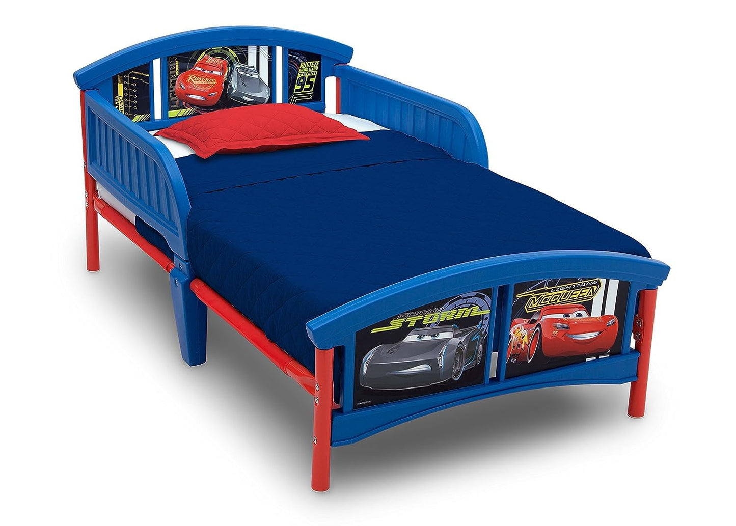 Delta Children Kids Table and Chair Set With Storage (2 Chairs Included) - Ideal for Arts & Crafts, Snack Time, Homework & More, Disney/Pixar Cars, 3 Piece Set & Plastic Toddler Bed, Disney/Pixar Cars