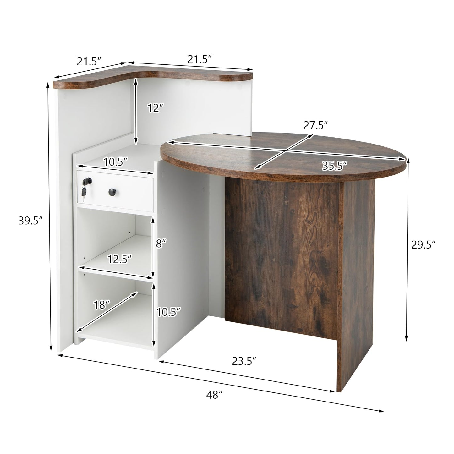 Tangkula Reception Desk, Front Counter Desk with Lockable Drawer & Adjustable Shelf, Oval Desktop, Retail Counter for Checkout, Computer Workstation for Salon Lobby Office, Home Office Desk