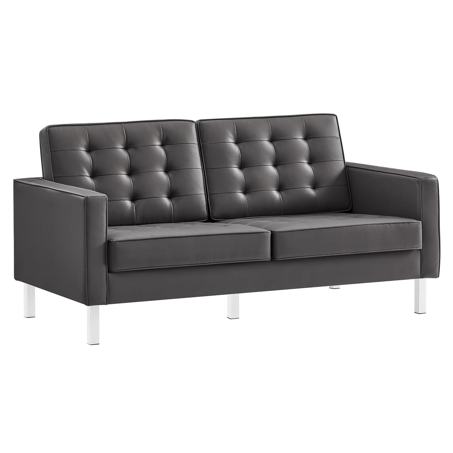 Modway Loft Tufted Button Faux Leather Upholstered Loveseat in Silver Gray