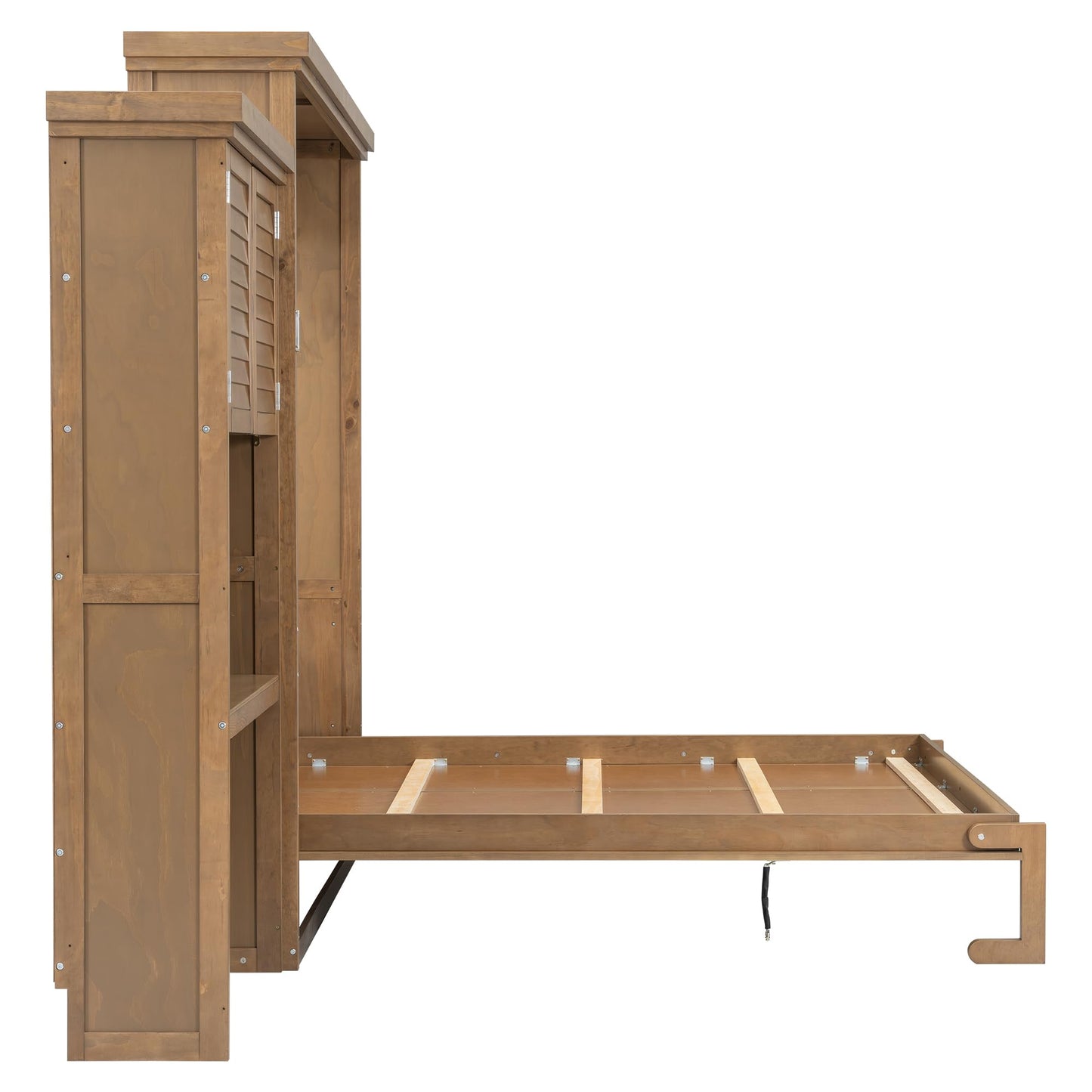 HECATEVIC Murphy Bed with Bookshelf, Wall Bed Cabinet with Storage Shelves, Space Saving Solid Wood Foldable Bed Frame, Queen Size, Burlywood