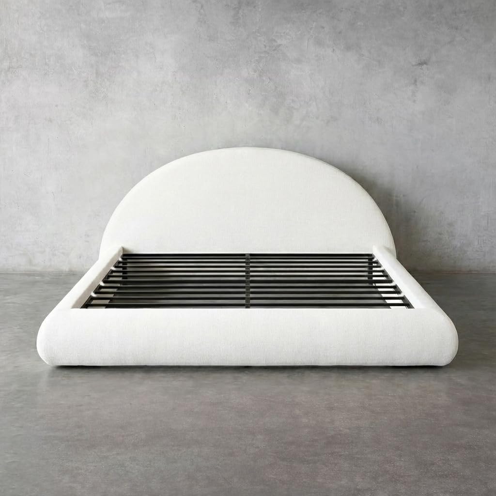 Cloud Frame Round Bed – Washable Zip Cover - Upholstered Linen Soft Foam - Modular Minimalist Modern - Half Circle Moon - Sold Sold Separately (Brown Linen Premium, Queen Headboard)