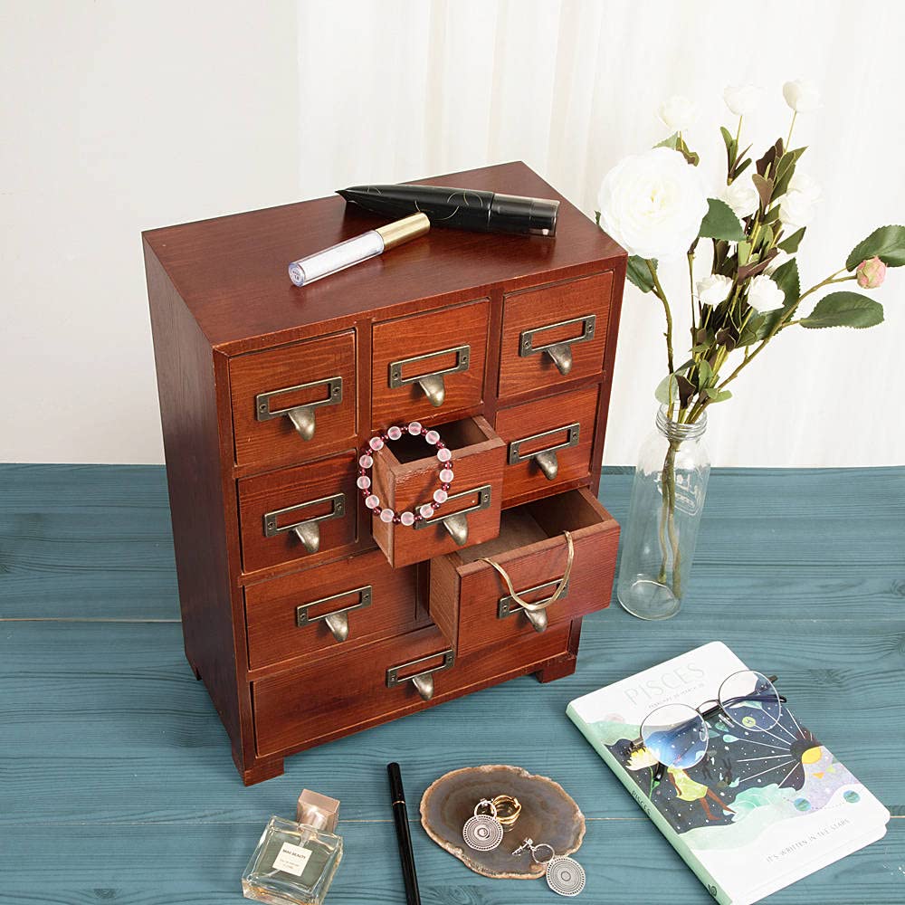 PACKGILO Apothecary Drawers Wooden Apothecary Cabinet with Drawers & Labels Rustic Library Card Catalog Cabinet Wooden Storage Box Desktop Organizer Herbal、Tea Bag、Jewelry Storage(Brown)