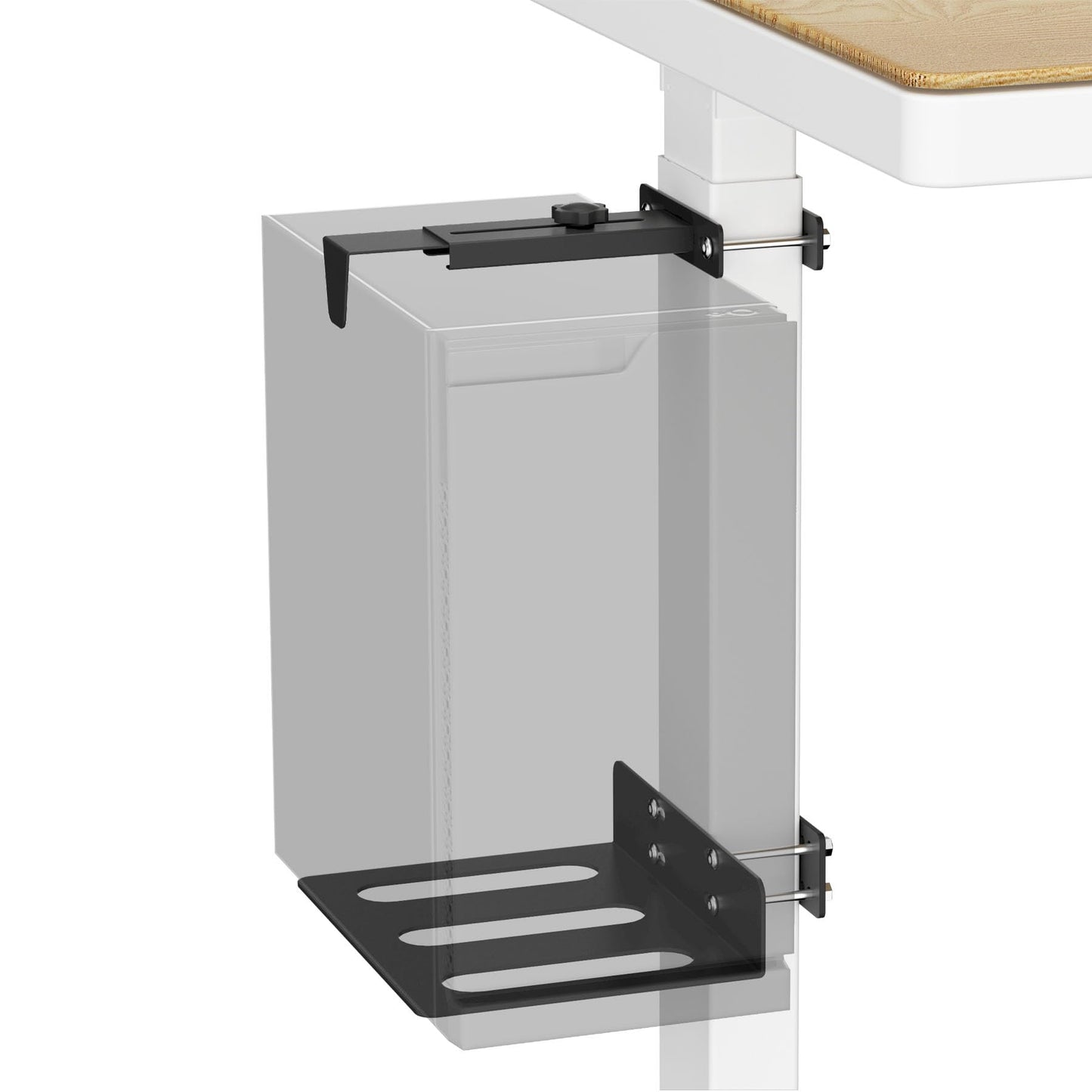 Under Desk PC Mount for Standing Desk, No Drilling Clamp-On CPU Holder with 10 Cable Clips, Heavy Duty Adjustable Computer Tower Stand Fits Most PC Cases up to 44lbs, Universal Gaming Desk Mount