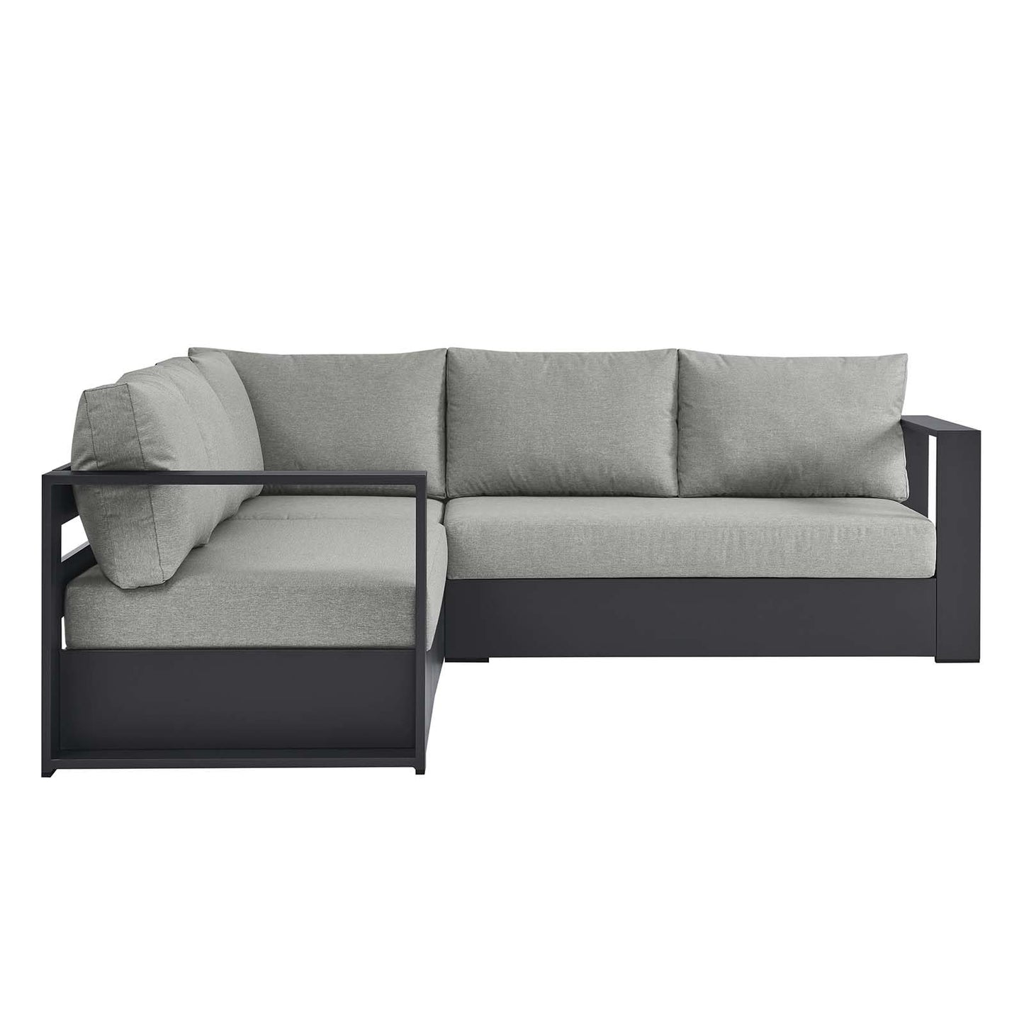 Modway Tahoe Aluminum 3-Piece Outdoor Patio Furniture Gray, Modular Sectional Sofa Set with Weather-Resistant Cushions, Ideal for Deck, Backyard Poolside