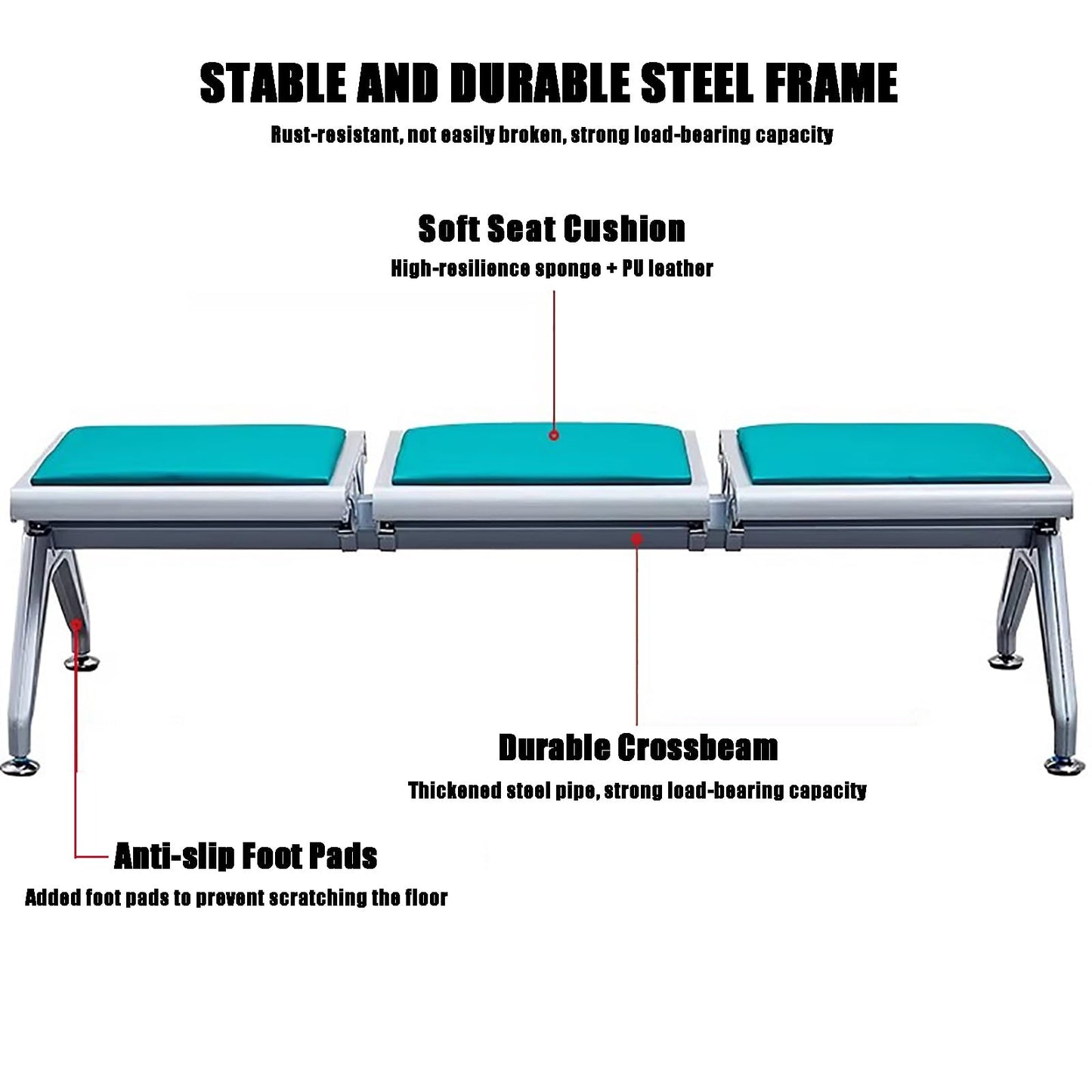 Reception Bench, PU Waiting Room Chair, Guest Chair for Hospital, Salon & Conference, Modern 16" Tall Seating, Durable & Stylish Visitor Furniture