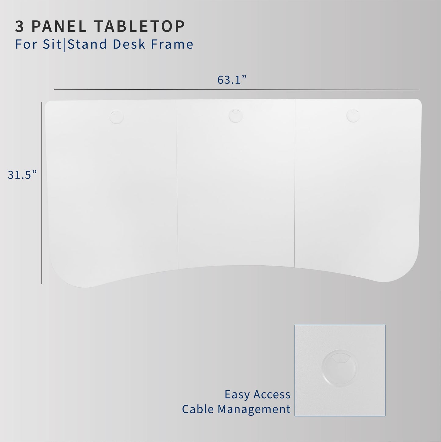 VIVO 63 x 32 inch Universal Table Top for Standard and Sit to Stand Height Adjustable Home and Office Desk Frames, 3 Section Desktop, White, DESK-TOP1W