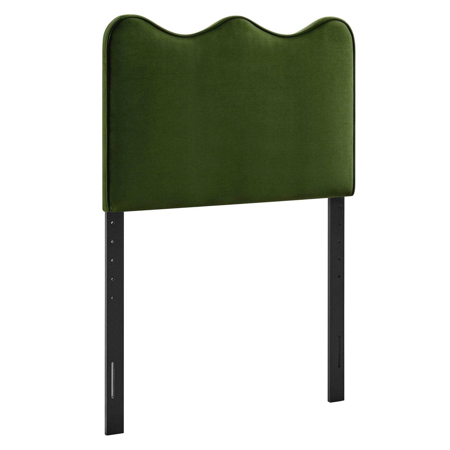 Monday Athena Twin Size Performance Velvet Adjustable Headboard in Moss Green - with Scalloped Wave Design and Stain-Resistant Velvet Upholstery