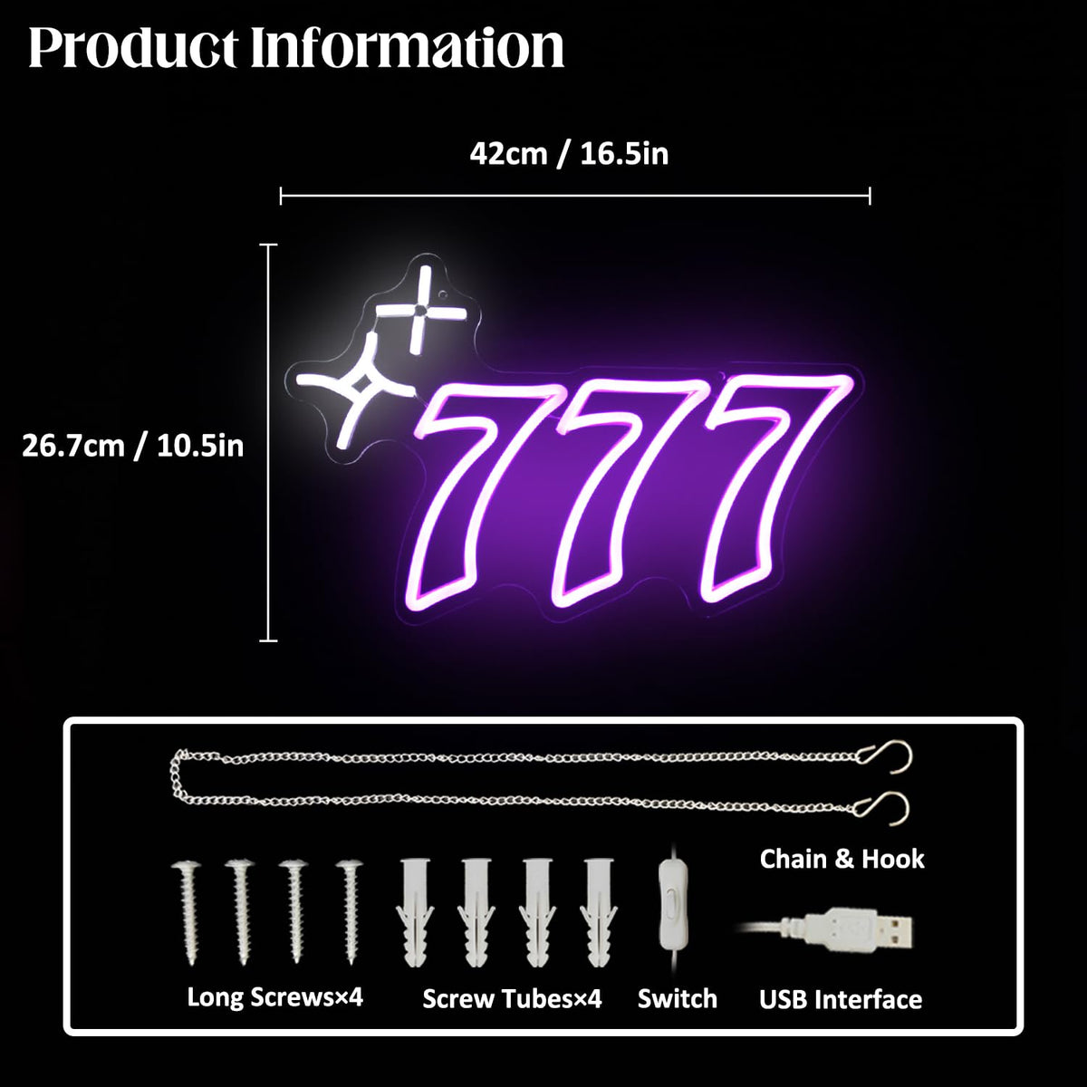 Purple 777 Neon Sign Angel Number Neon Lights Signs Lucky Number Seven LED Neon Signs for Wall Decor White Star Neon Wall Sign 777 Light Up Sign for Bedroom Dorm Birthday Party Y2k Room Decor