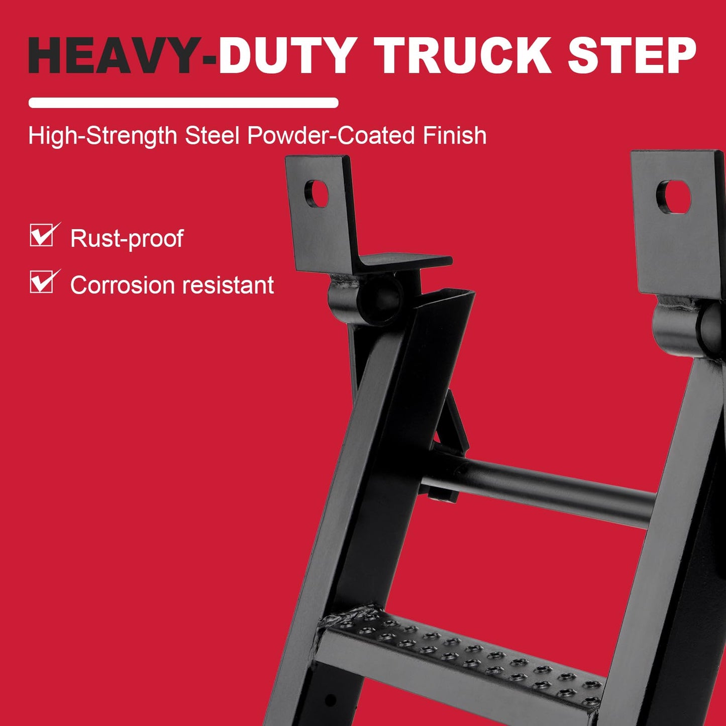 1-Rung Retractable Truck Steps Trailer Pickup Bed Stepper Non-Slip Tread L-Shaped Bracket Black Flatbed Truck Hitch Ladder Universal