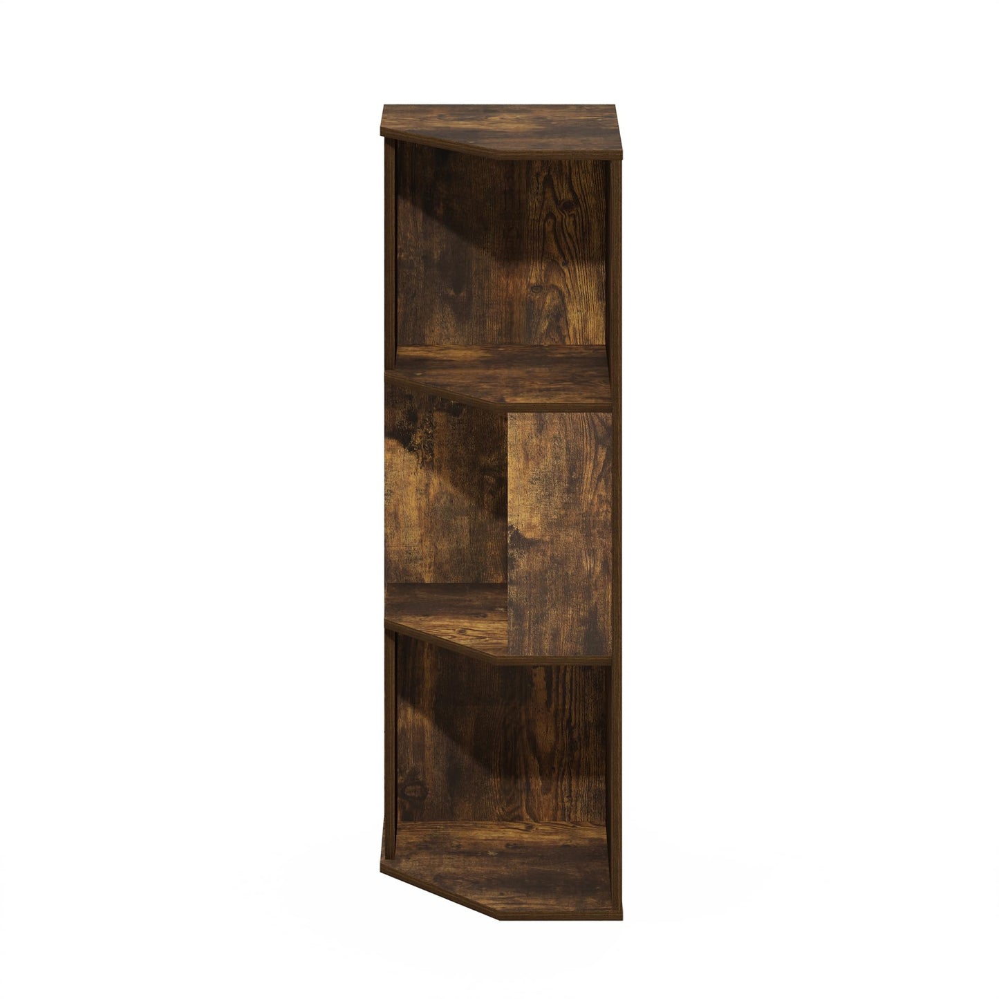 Furinno ECON Corner Shelf, 3-Tier Corner Book Shelf, Standing Storage Shelves, Cube Display Rack, Bookshelf, for Organization and Storage, Living Room, Home Office, Amber Pine