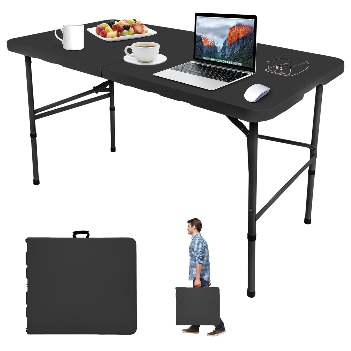 Camp Field 4ft Heavy Duty Portable Table, for Friends Folding Table for Indoor & Outdoor Picnic & Card Table for Picnic, Party, Camping...(Black, 4FT)