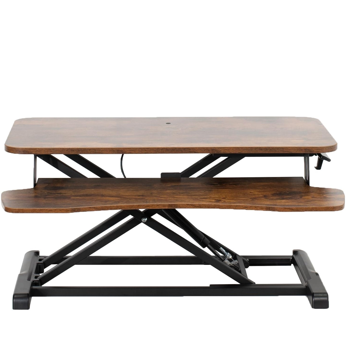 VIVO 32 inch Desk Converter, K Series, Height Adjustable Sit to Stand Riser, Dual Monitor and Laptop Workstation with Wide Keyboard Tray, Vintage Brown Top, Black Frame, DESK-V000KN