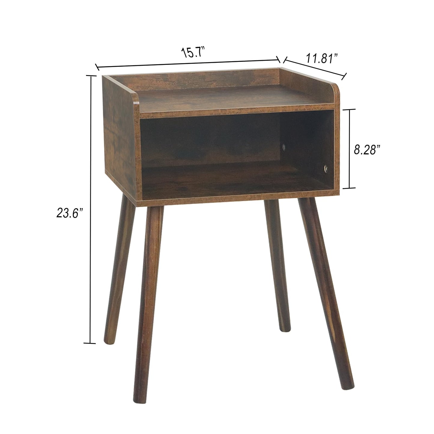 MaxSmeo Night Stand Set 2, Mid Century Modern Side Table Bedroom with Storage, Small End Bedside Table Set of 2 with Solid Wood Legs for Living Room, Office Small Spaces (Rustic Brown)