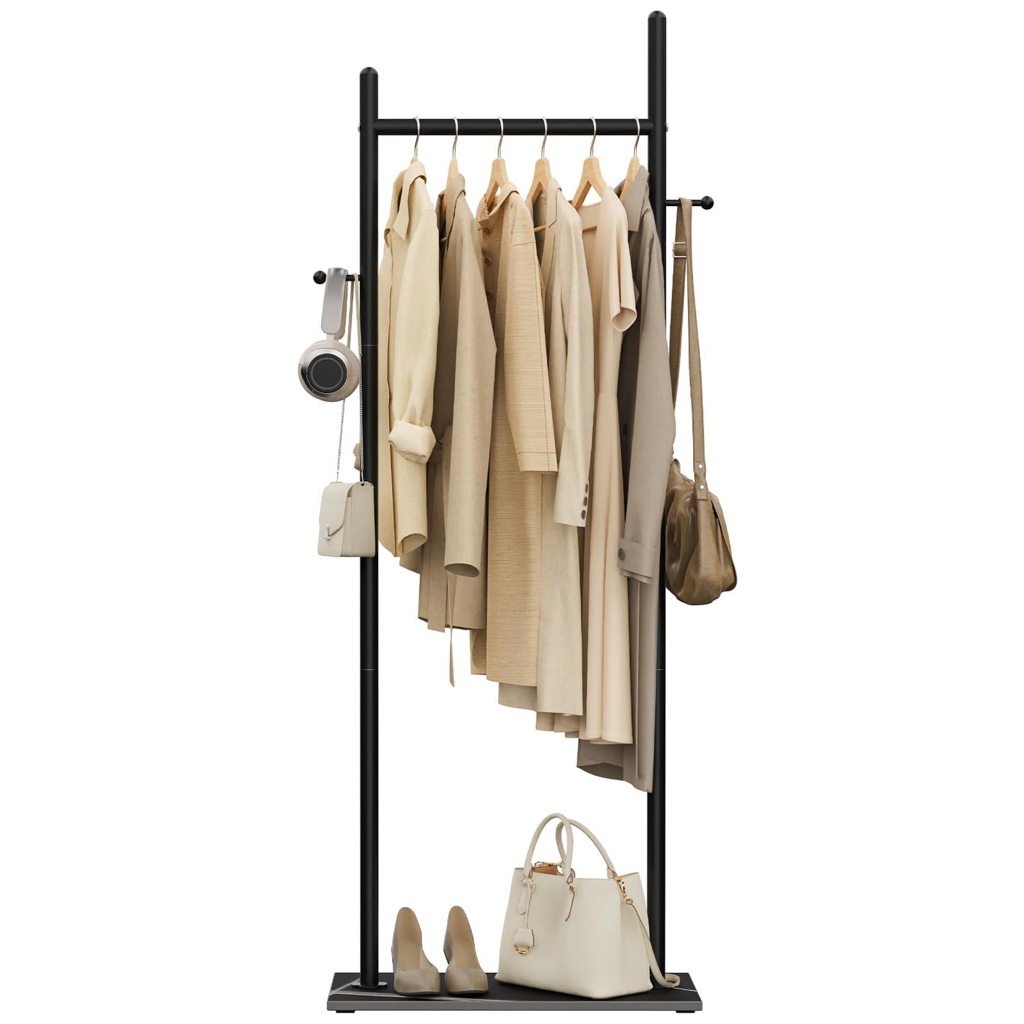 Nianerfaya Clothes Rack with 2 Hooks, Standing Garment Storage for Indoor - Clothing Rack for Hanging Clothes for Bedroom - 19.7" Wide Garment Rack Metal Clothing Hanger Rack (Black)