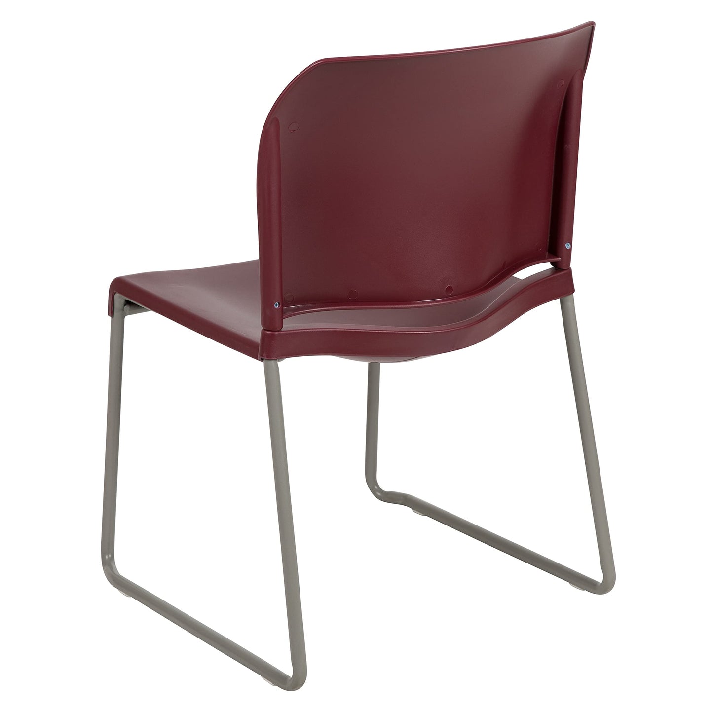 Flash Furniture HERCULES Series 880 lb. Capacity Burgundy Full Back Contoured Stack Chair with Gray Powder Coated Sled Base