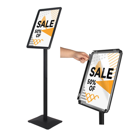 AIKUPNEY Heavy Duty Pedestal Sign holder floor stand Adjustable Sign Stand for Vertical and Horizontal view Poster Stand with Aluminum Frame for Display 8.5 x 11 inch