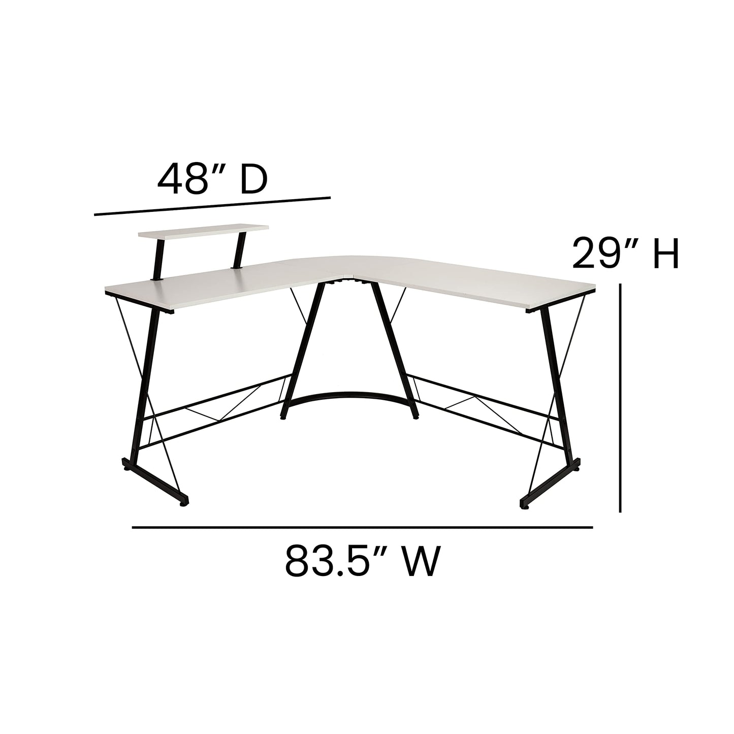 Flash Furniture Ginny Corner Desk - White/Black Space Saving L-Shaped Gaming Desk with Monitor Shelf - 71.5" 2-Tier Computer Desk, Home Office Desk, Easy Assembly
