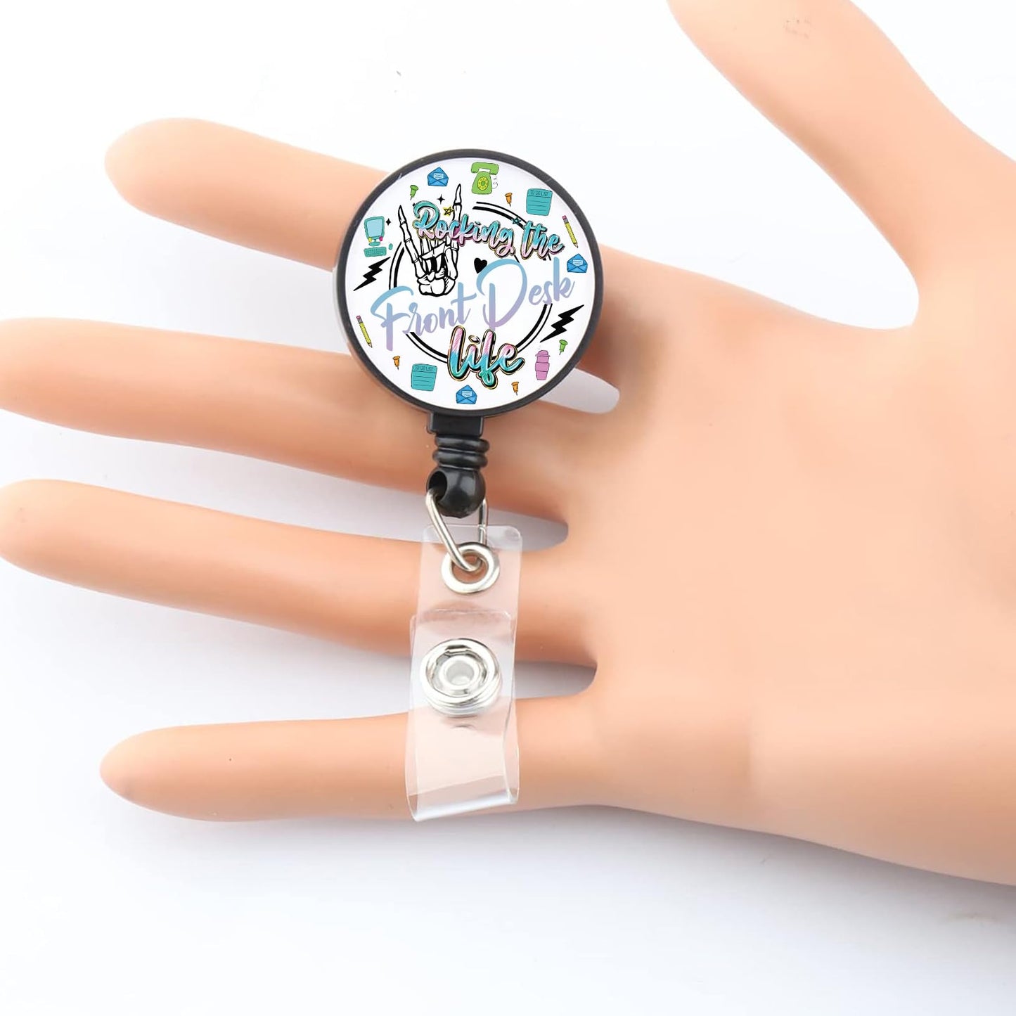 BEKECH Front Desk Badge Reel Rocking The Front Desk Life Office Receptionist Gift Funny Badge Holder Chaos Coordinator Gifts (Office Receptionist)