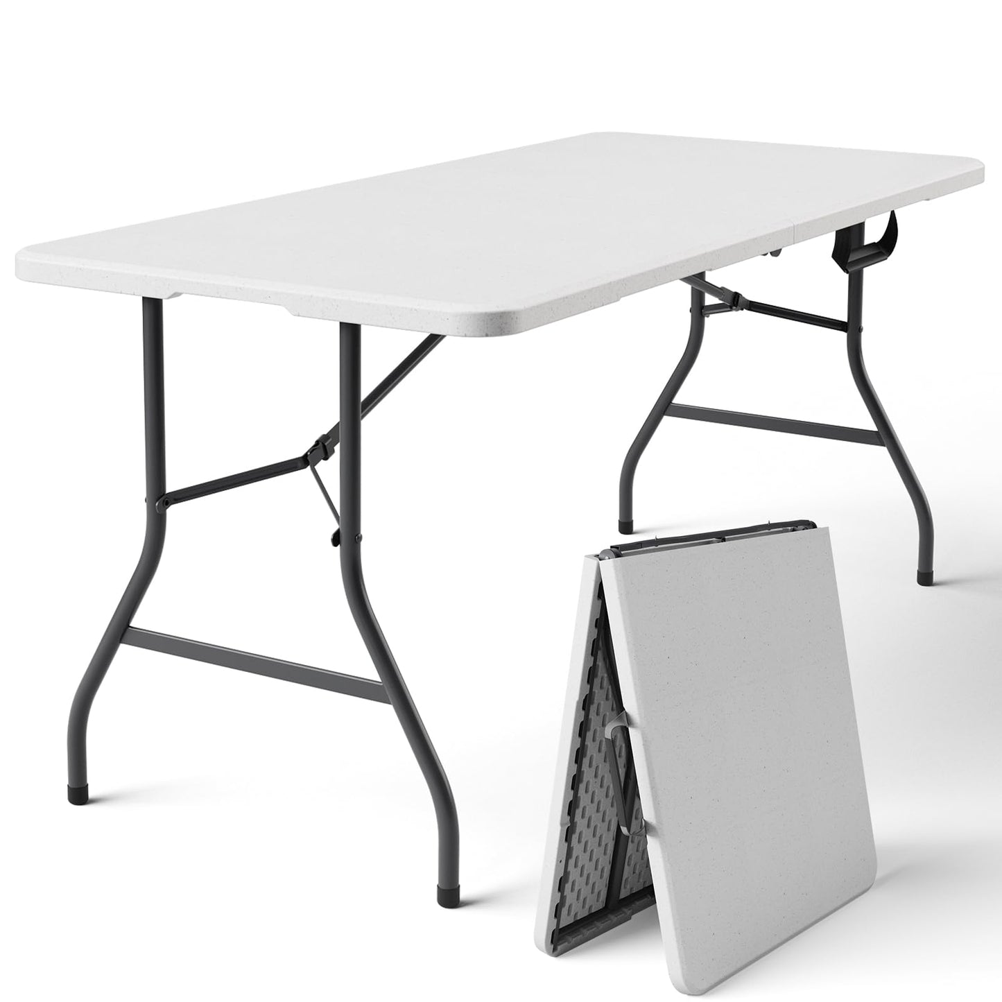 MAKE CHANGES Folding Table 5FT Heavy Duty Plastic Table with Handle, Foldable&Portable, Fold-in-Half Utility Tables for Outdoor, Dining, Wedding, Events, Indoor, Picnic, Camping, Party,Khaki
