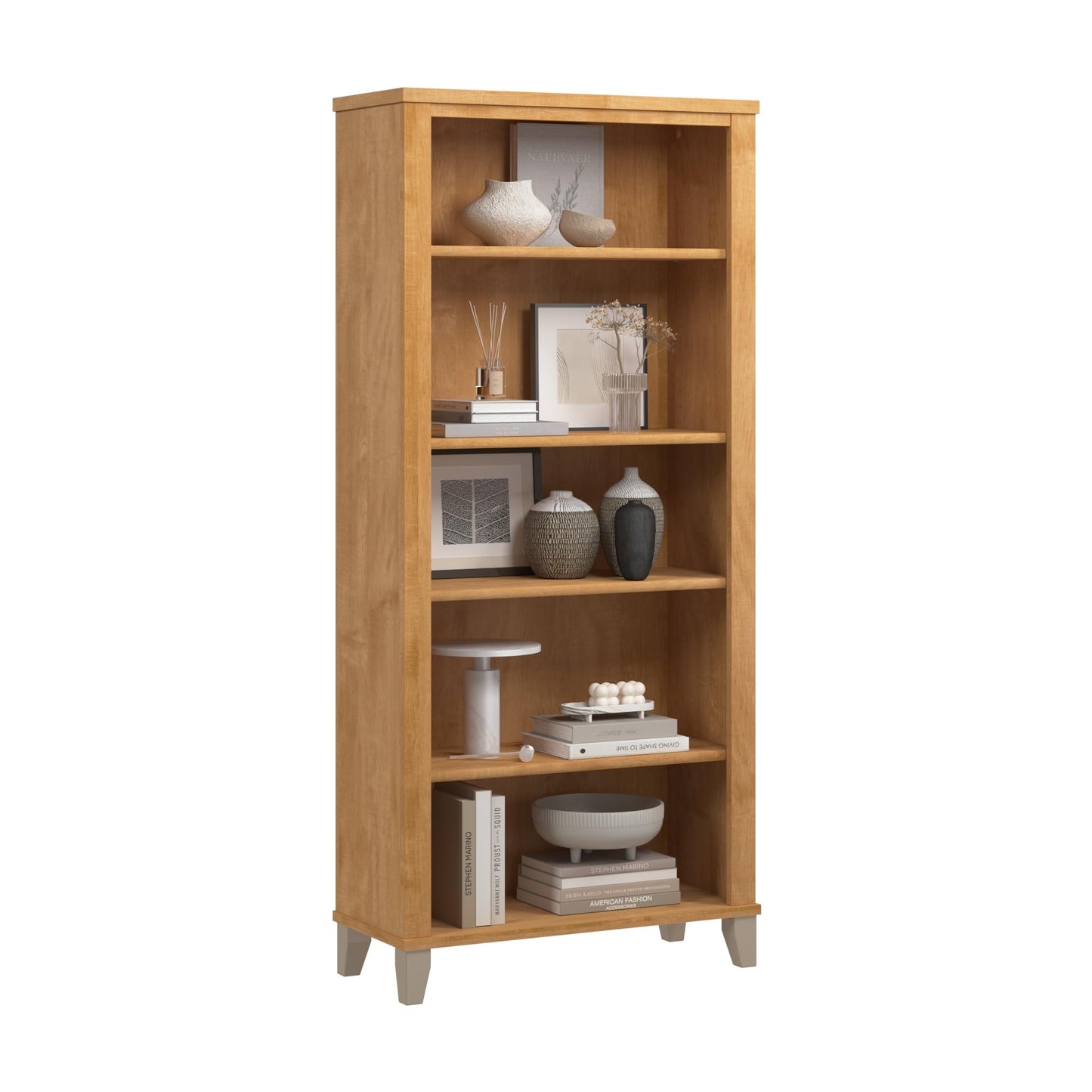 Bush Home Somerset 5 Shelf Bookcase in Maple Cross, Tall Bookshelf, Large Book Shelf for Living Room, Home Office, or Entryway